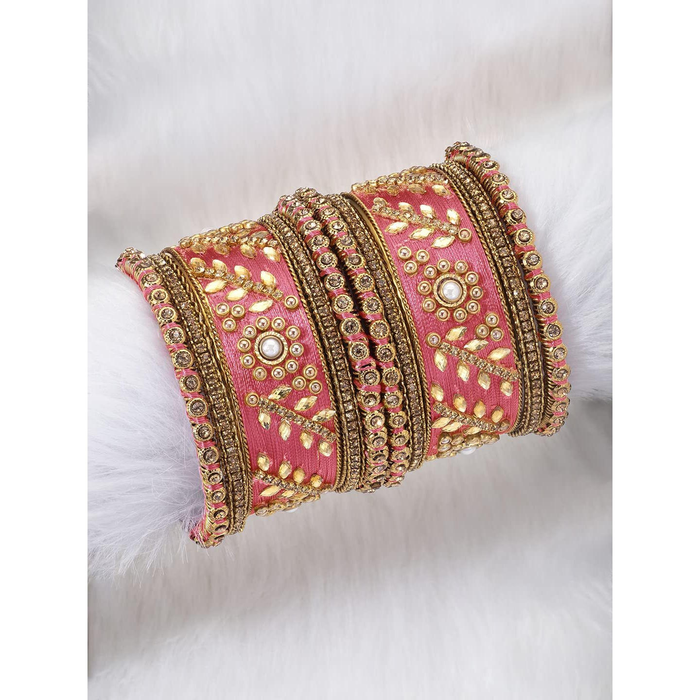 Peora Silk Thread Matching Floral Bangle Set Bridal Chuda Chura Jewellery for Women Girls - 2.8 inch