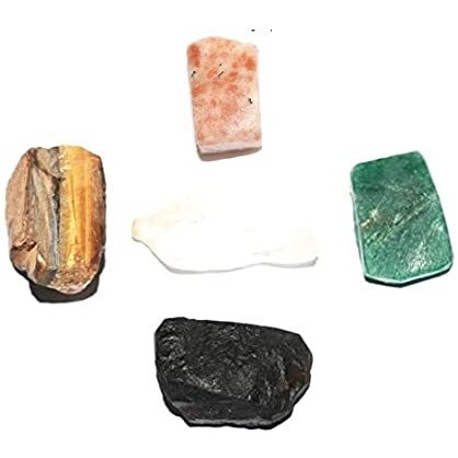 R.R. Sheikh Gems Natural Healing Gemstones Combo - Crystal, Tourmaline, Tiger Eye, Green Aventurine, Carnelian - 5 Pcs