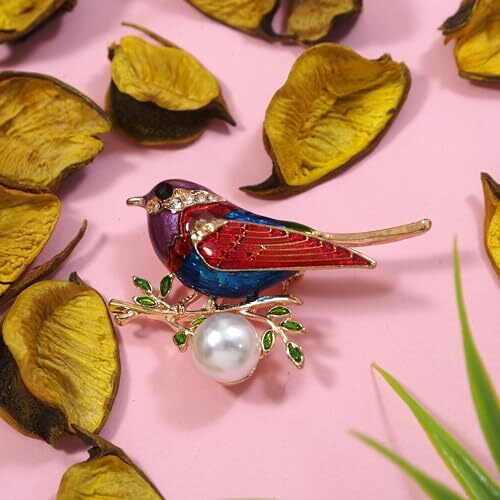 Adorn Meenakari Work Sparrow Shaped Multicolour Wedding Brooch for Men and Women (B2171)