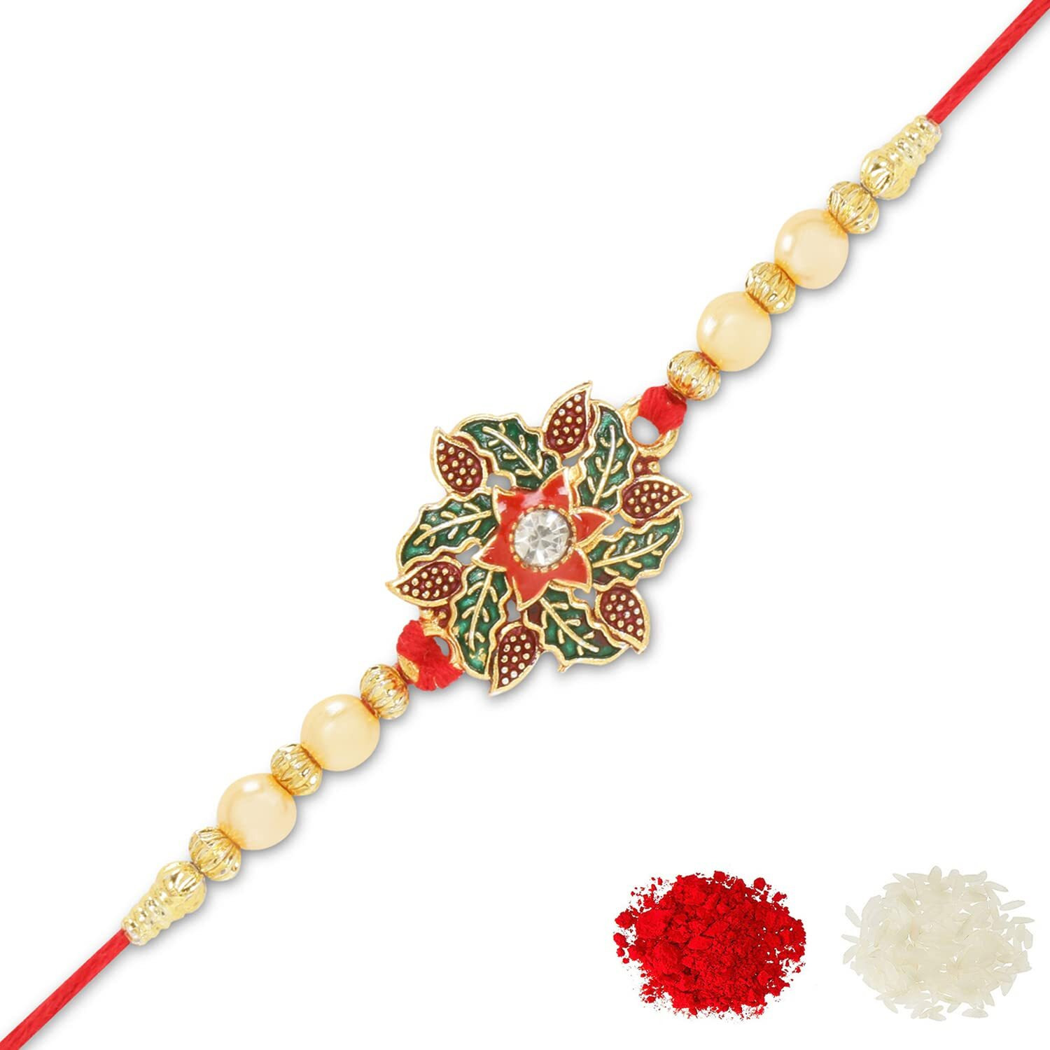 Riddhika Ventures Stunning Gold Plated Designer Brothers Rakhi with Roli Chawal and Greeting Card (E1)