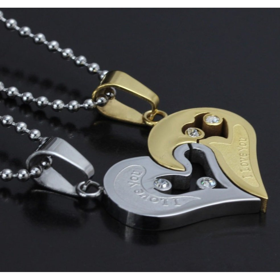 University Trendz Stainless Steel I Love You Blue & Gold Pendant Set for Men & Women (Blue & Silver)