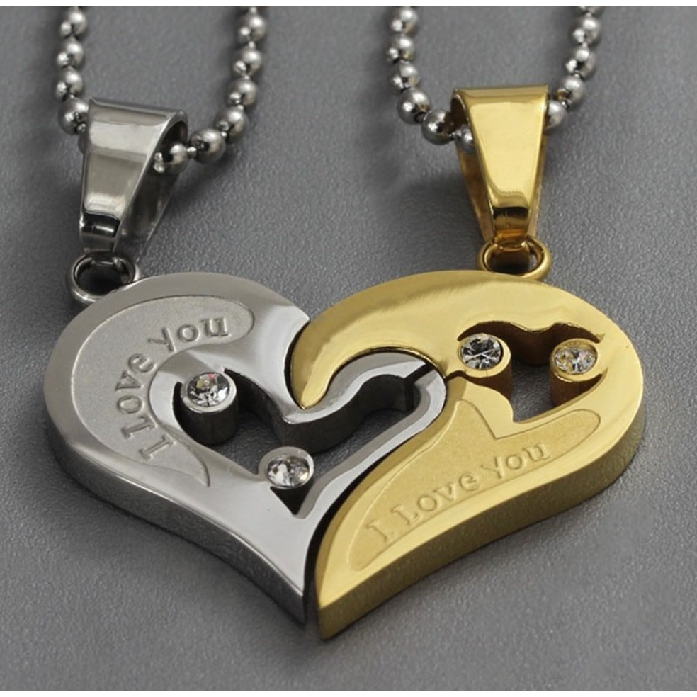 University Trendz Stainless Steel I Love You Blue & Gold Pendant Set for Men & Women (Blue & Silver)