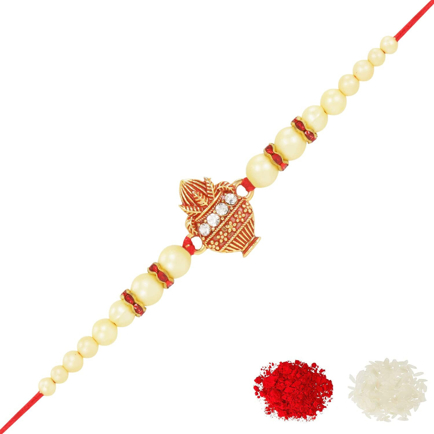 Riddhika Ventures Stunning Gold Plated Designer Brothers Rakhi with Roli Chawal and Greeting Card (M1)