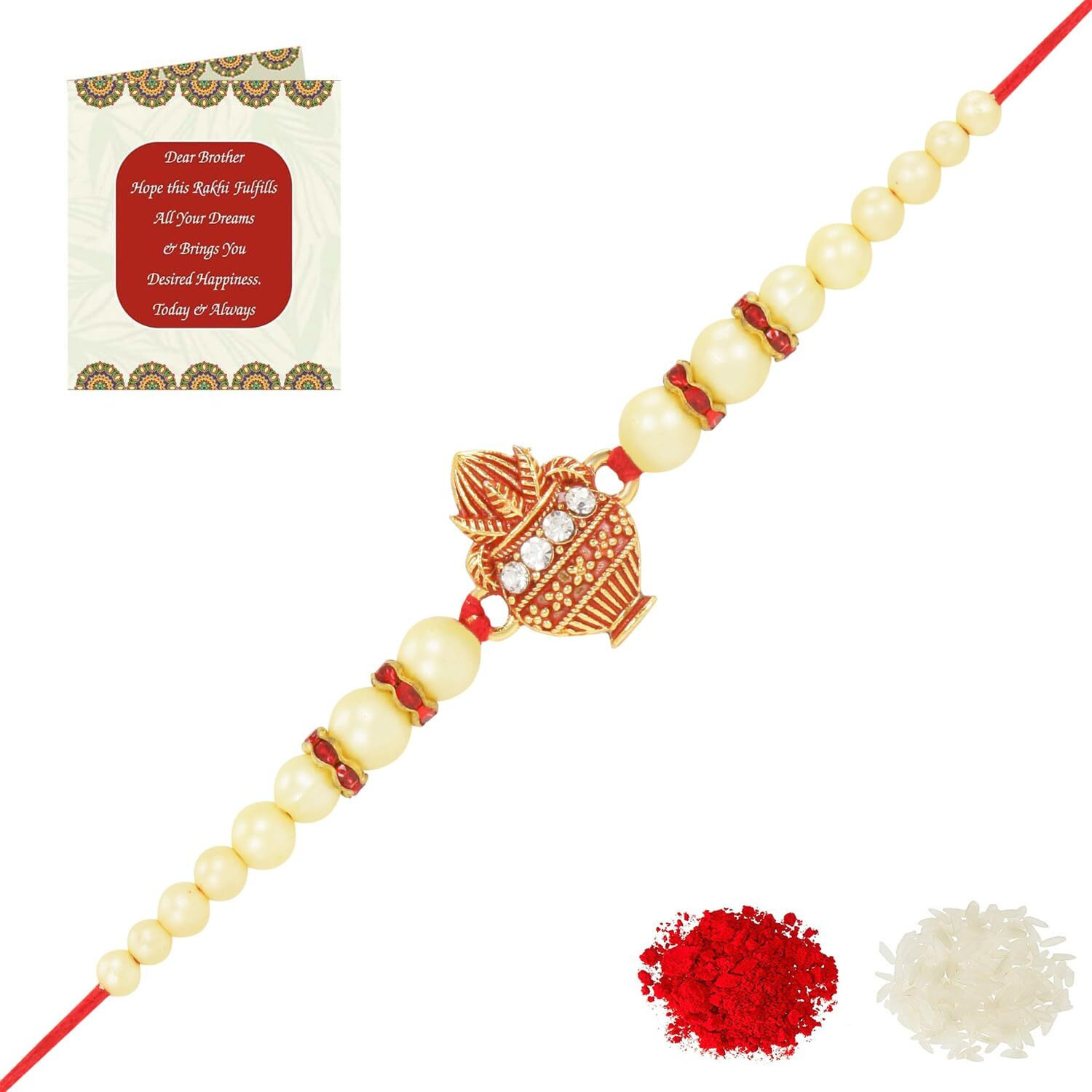 Riddhika Ventures Stunning Gold Plated Designer Brothers Rakhi with Roli Chawal and Greeting Card (M1)