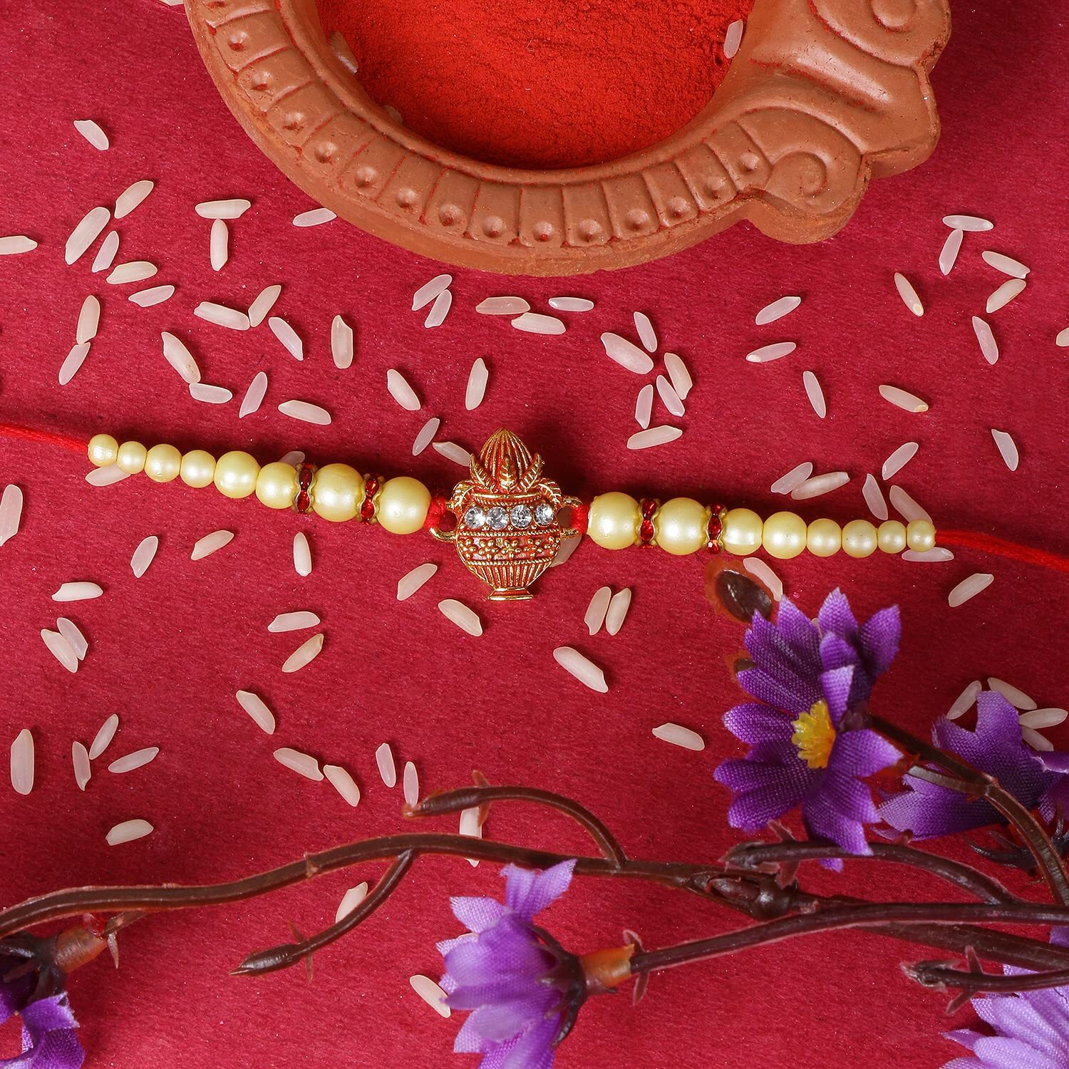 Riddhika Ventures Stunning Gold Plated Designer Brothers Rakhi with Roli Chawal and Greeting Card (M1)