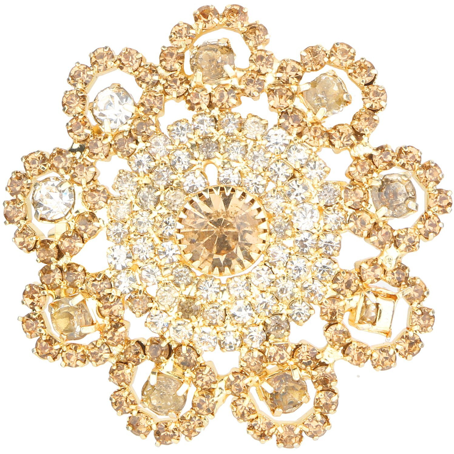 Accessher Traditional Gold Plated Dazzling and Sparkling Rhinestones Embellished Floral Design Saree Pin for Women/Kurta Brooch for Men/Garment Accessory Pack of 1