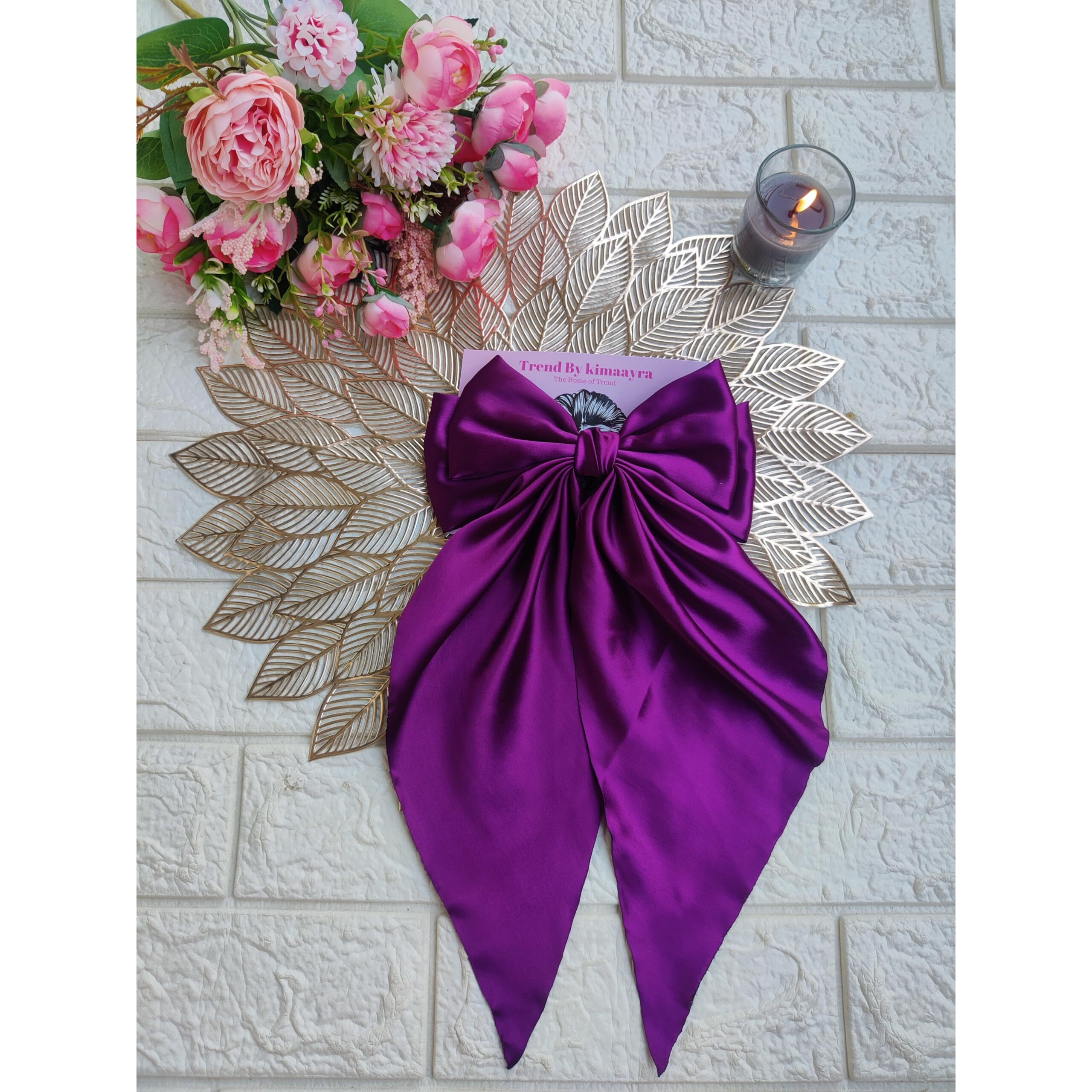 Trend By Kimaayra Luxury Satin Long Tail Hair Bow Alligator clip for Women and Girls, Gift for her, Gift for women (Dark Purple)