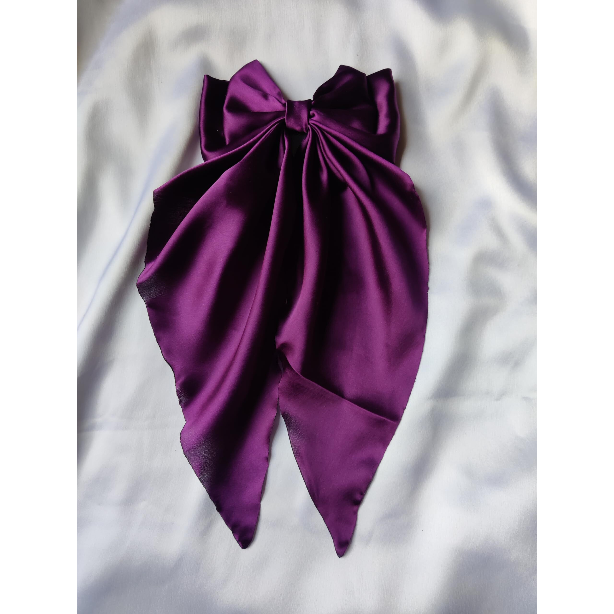 Trend By Kimaayra Luxury Satin Long Tail Hair Bow Alligator clip for Women and Girls, Gift for her, Gift for women (Dark Purple)