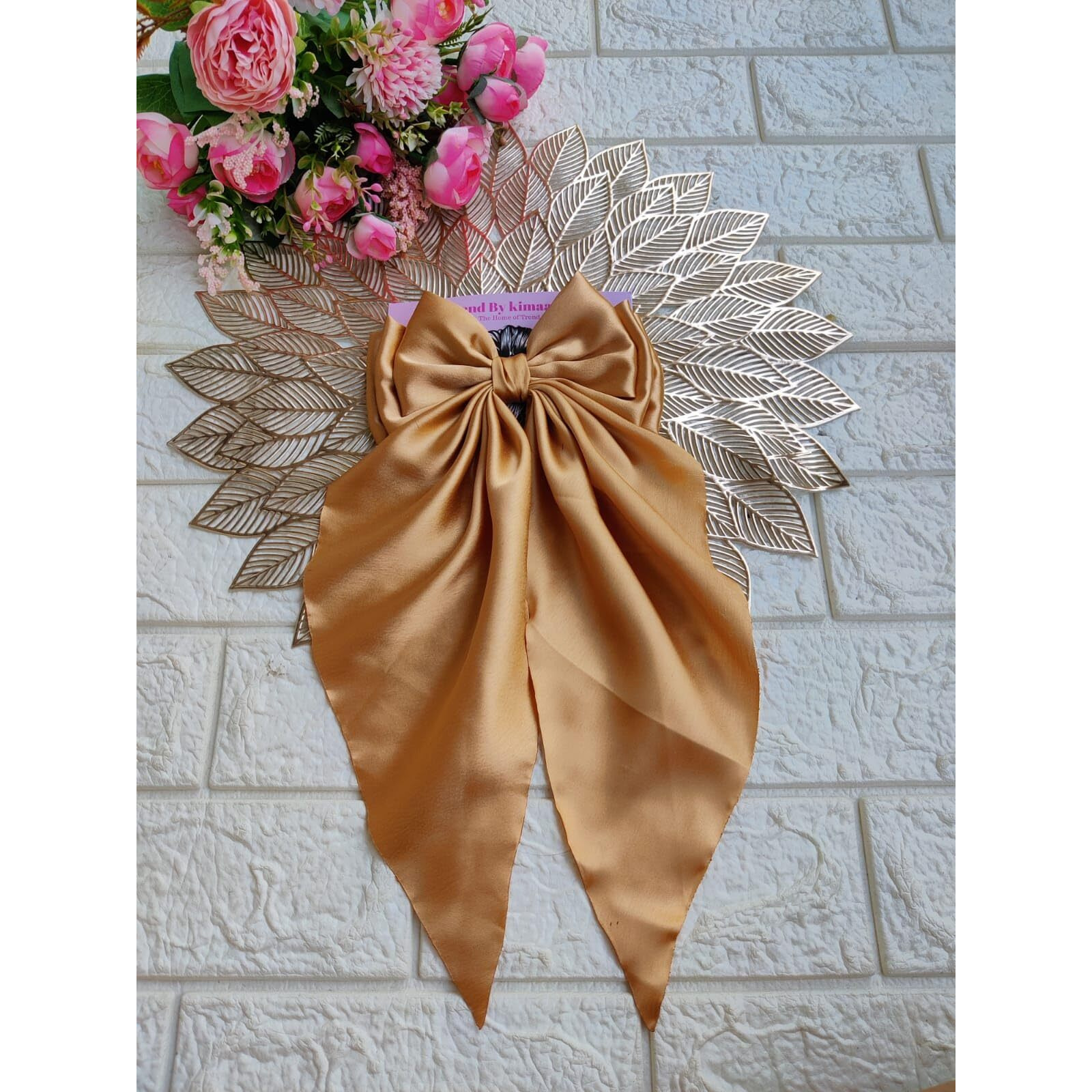Trend By Kimaayra Luxury Satin Long Tail Hair Bow Alligator clip for Women and Girls, Gift for her, Gift for women (Antique Gold)
