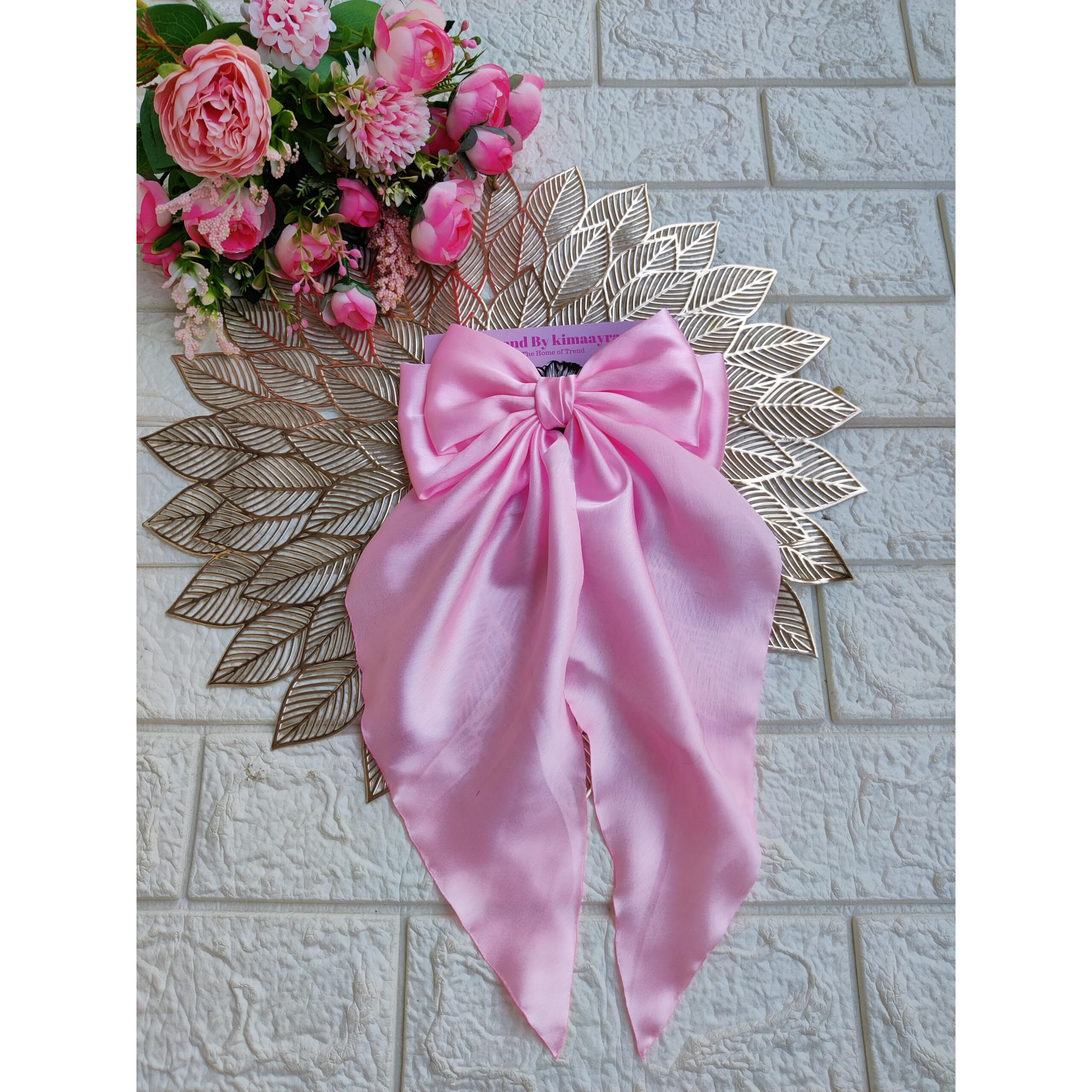 Trend By Kimaayra Luxury Satin Long Tail Hair Bow Alligator clip for Women and Girls, Gift for her, Gift for women, 1 Tail Hair Bow, Free Size (Baby Pink)