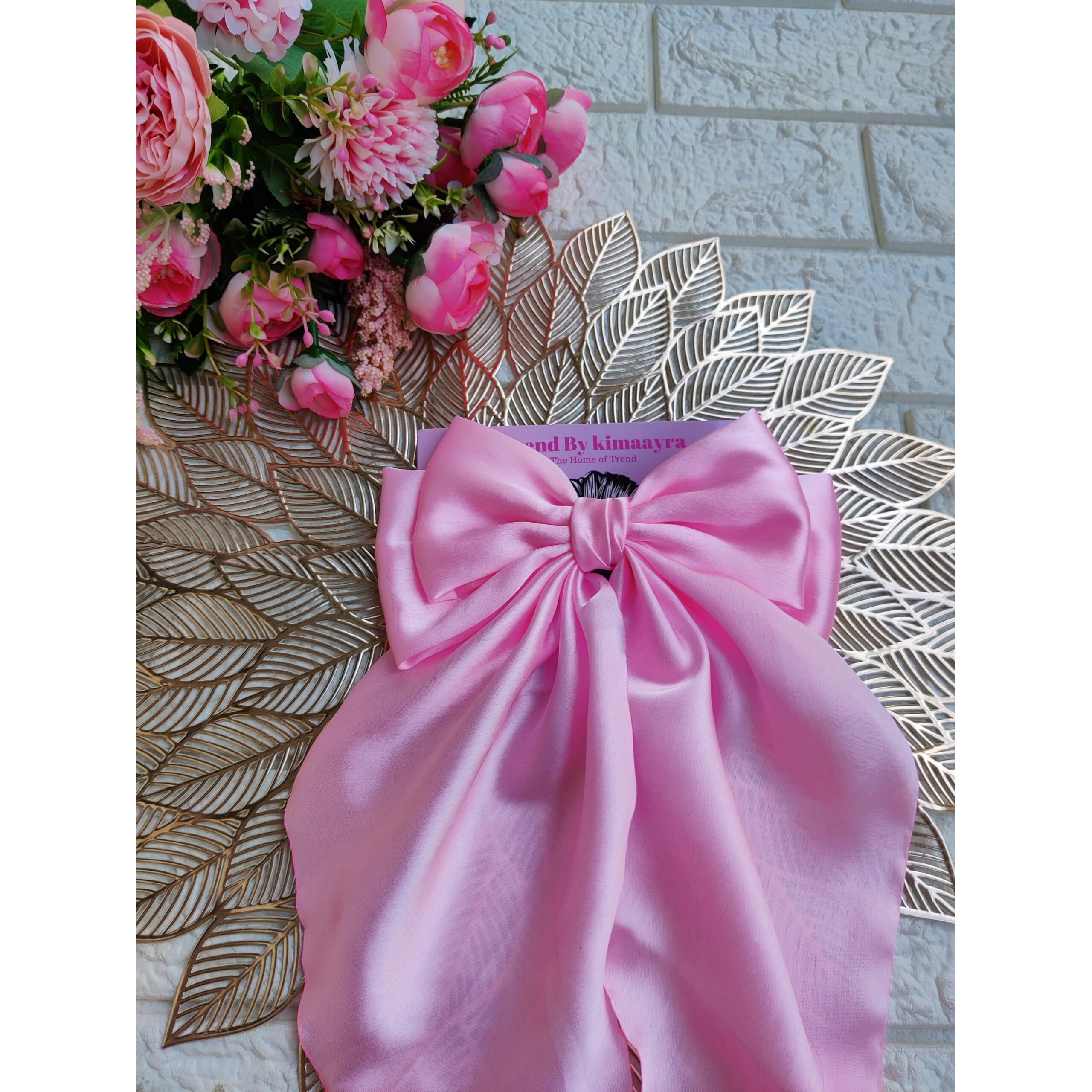Trend By Kimaayra Luxury Satin Long Tail Hair Bow Alligator clip for Women and Girls, Gift for her, Gift for women, 1 Tail Hair Bow, Free Size (Baby Pink)