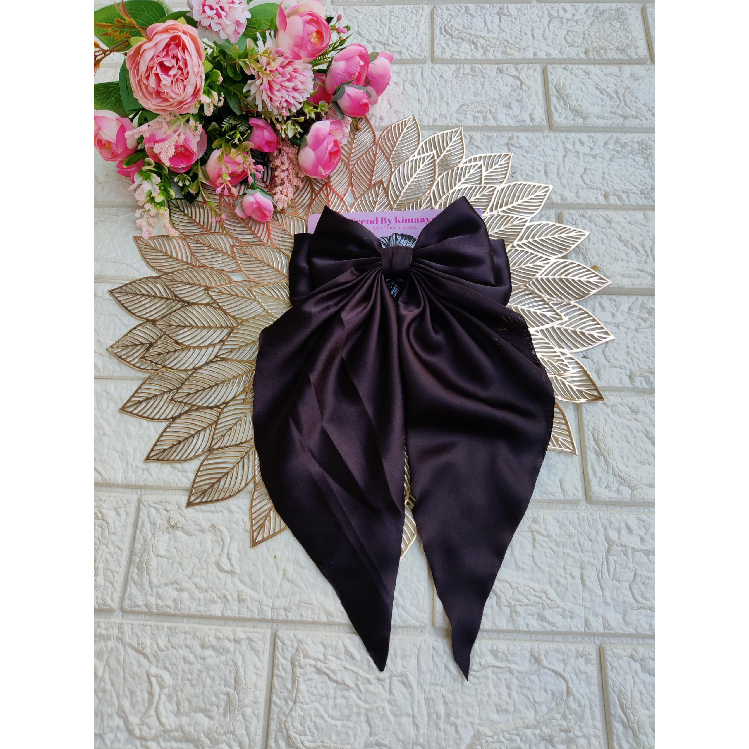 Trend By Kimaayra Luxury Satin Long Tail Hair Bow Alligator clip for Women and Girls, Gift for her, Gift for women (Black)