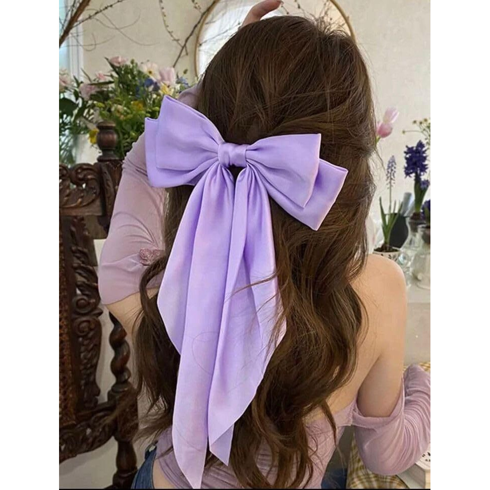 Trend By Kimaayra Luxury Satin Long Tail Hair Bow Alligator clip for Women and Girls, Gift for her, Gift for women, Free Scrunchie