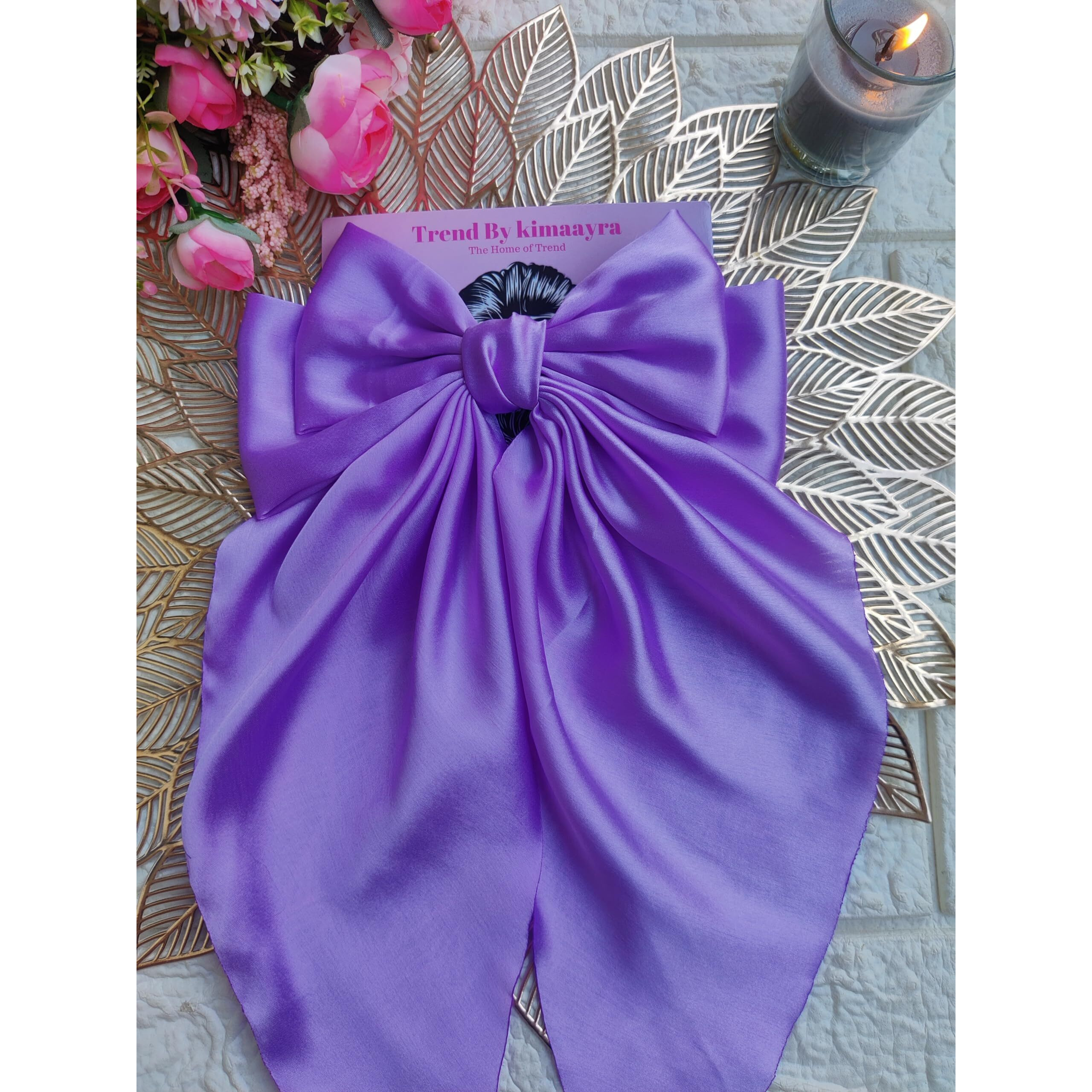 Trend By Kimaayra Luxury Satin Long Tail Hair Bow Alligator clip for Women and Girls, Gift for her, Gift for women, Free Scrunchie