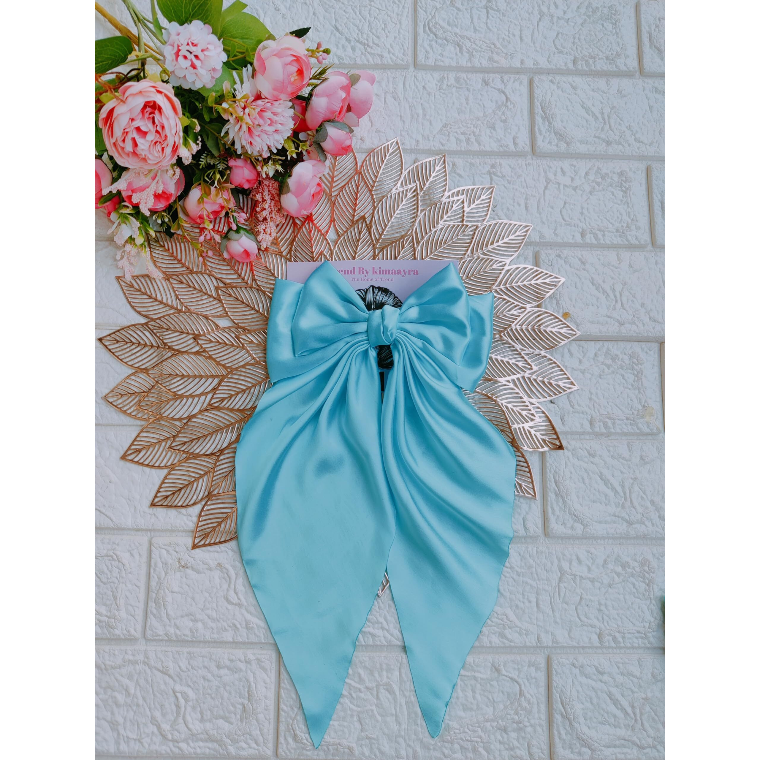 Trend By Kimaayra Luxury Satin Long Tail Hair Bow Alligator clip for Women and Girls, Gift for her, Gift for women, 1 Tail Hair Bow, Free Size (Sky Blue)