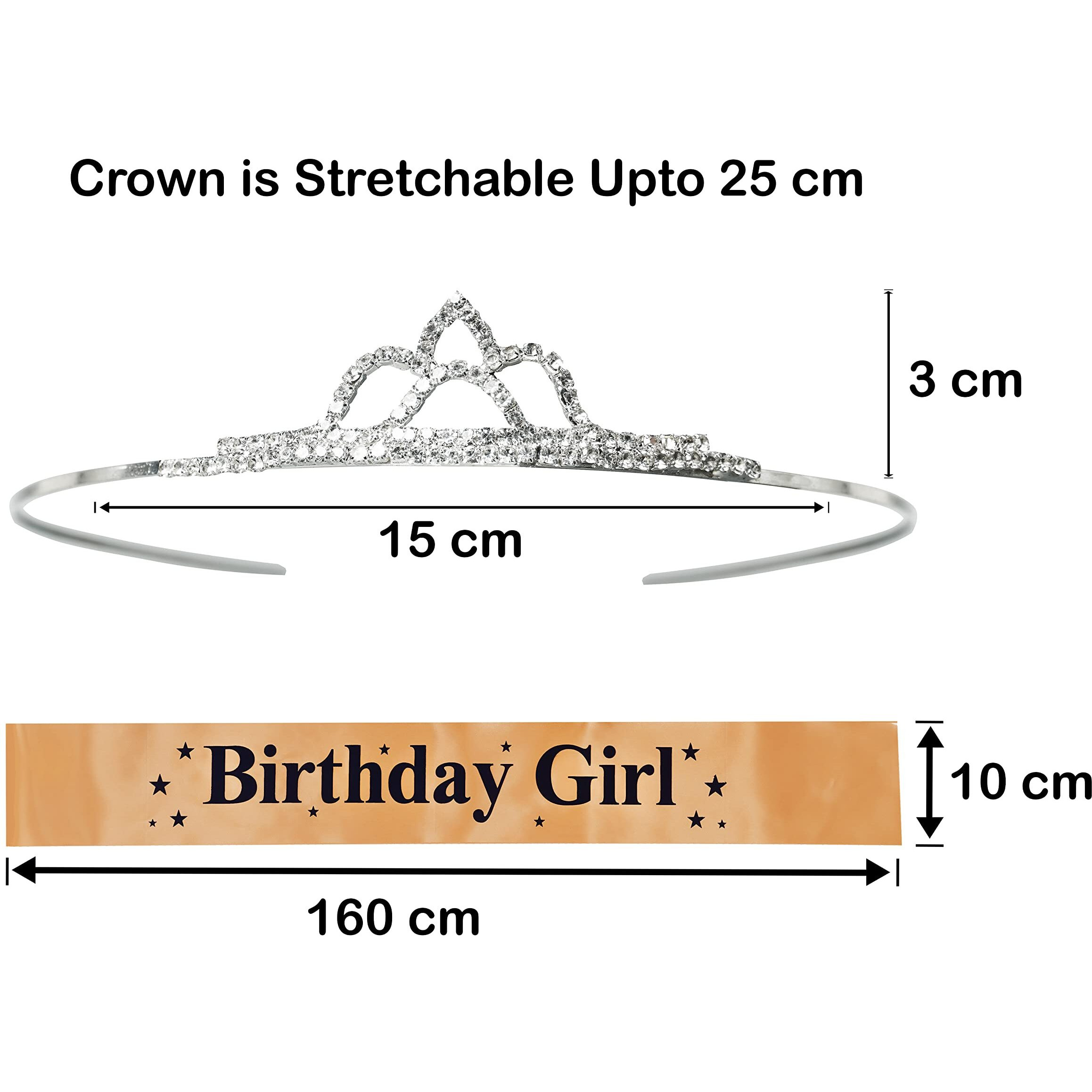Decofy Birthday Girl Sash And Crown For Girls & Women - Set of 3 (With Pin) Sash And Tiara | Crown For Birthday Girl | Gold Birthday Sash For Girls | Birthday Crown For Girls