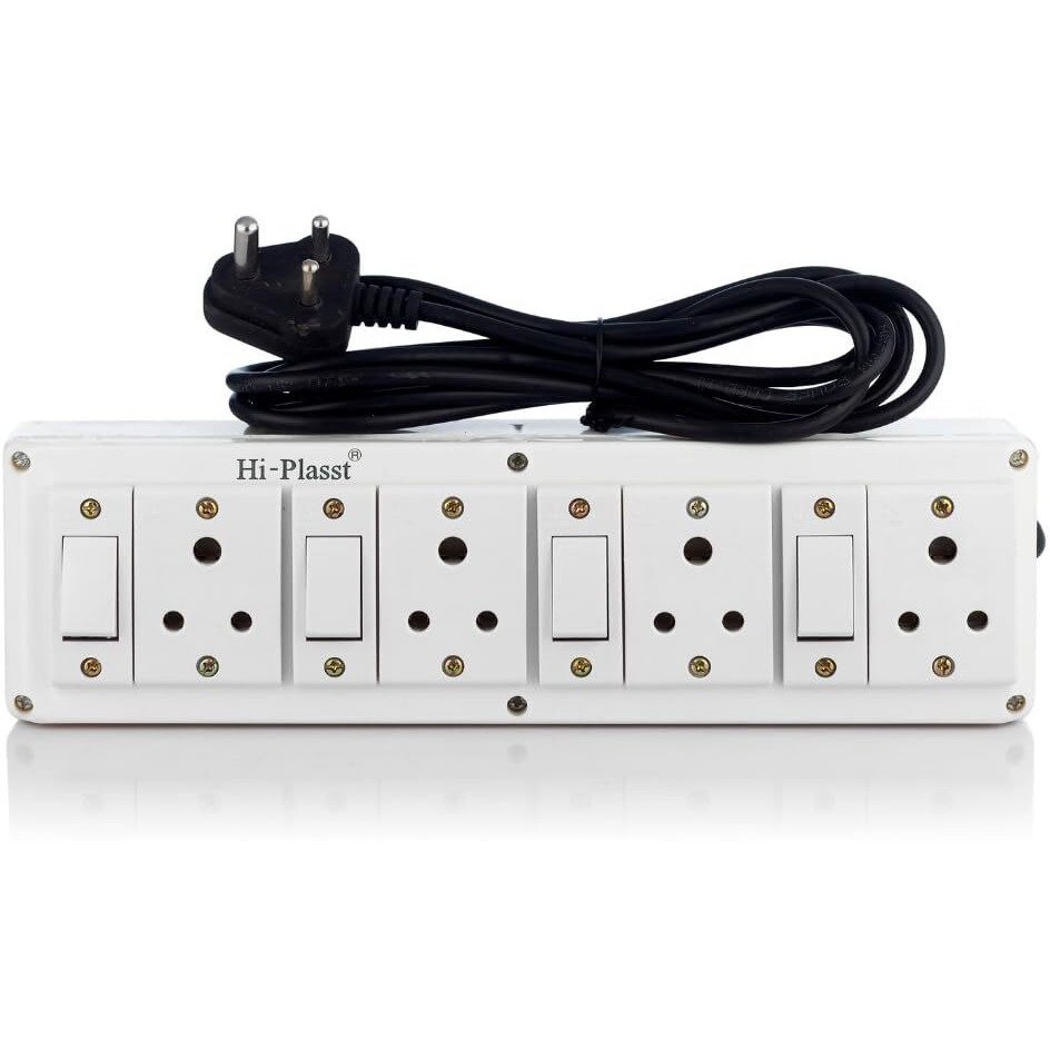 HI PLASST PINS N PLUGS Extension Board(4+4)Junction Box//3Pin Socket 3-Pin Plug Top,4 Switches 4 Sockets Multi-Outlet(6A) Switch Board With 4 Yard Long Cord For Diwali Lights&Christmas Decor,230Volts