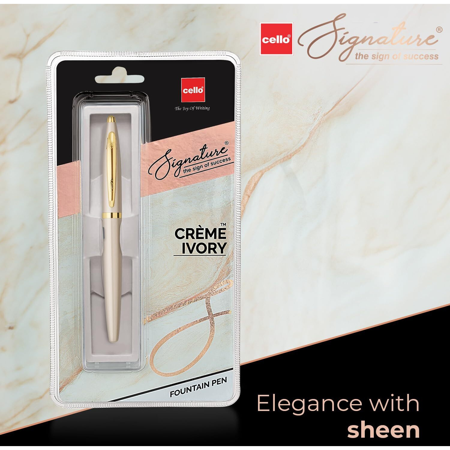 Cello Signature Crme Ivory Fountain Pen|Blue Ink|1 Fountain Pen + 1 Ink Cartridge|Iridium Nib|Premium Metal Pen|Stylish Gifts for Men & Women|Best Diwali Gift|Corporate Gifting