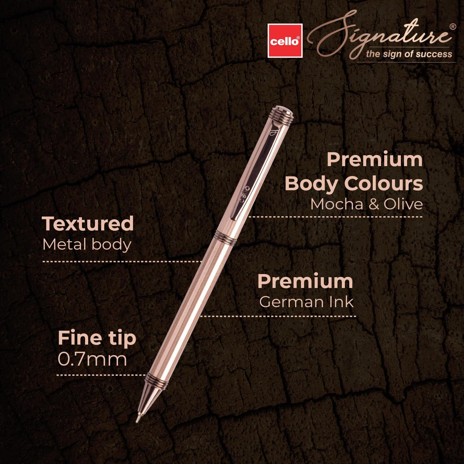 Cello Signature Terra Ball Pen|Blue Ink|1 Ball Pen|Trendy Executive Body Colour|Premium Metal Pens for Office Use| Stylish Gifts for Men & Women|Best Diwali Gift|Corporate Gifting