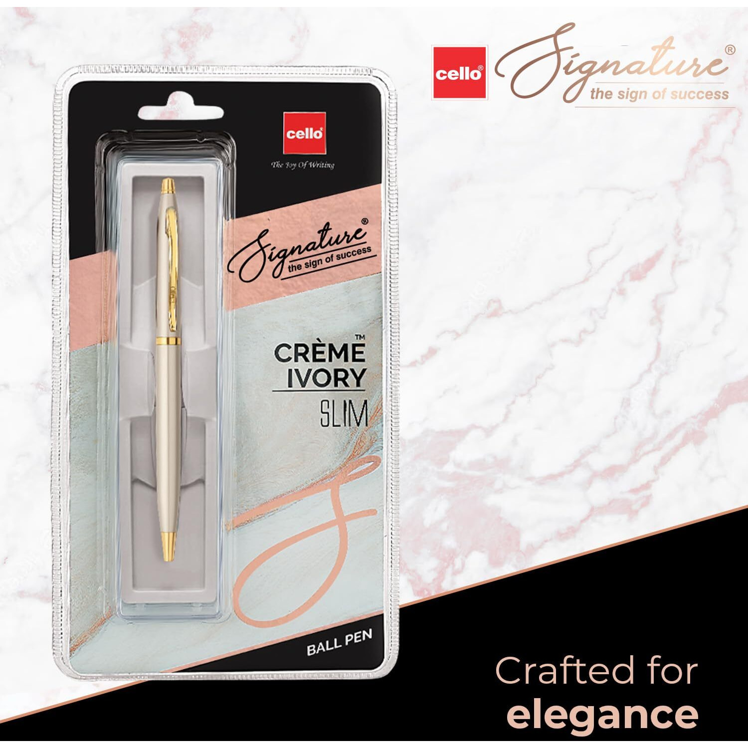 Cello Signature Crme Ivory Slim Ball Pen|Blue Ink|1 Ball Pen|Ivory and Gold Finish|Premium Metal Pens for Office Use|Stylish Gifts for Men & Women|Best Diwali Gift|Corporate Gifting
