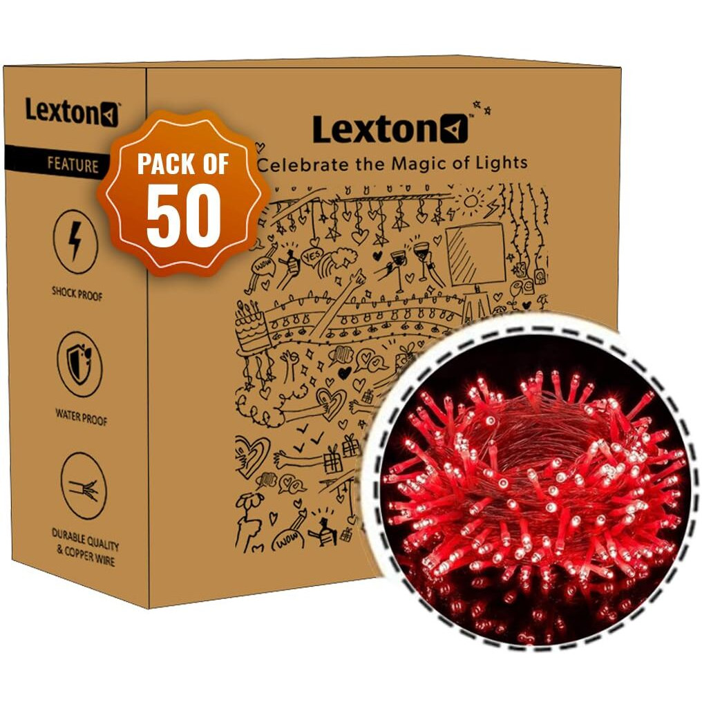 Lexton 36 Feet LED Decorative String Light | Plug Sourced | Suitable for Indoor & Outdoor Decorations, Diwali, Christmas, Wedding, Party, Lawn, (Pack of 50, Red)