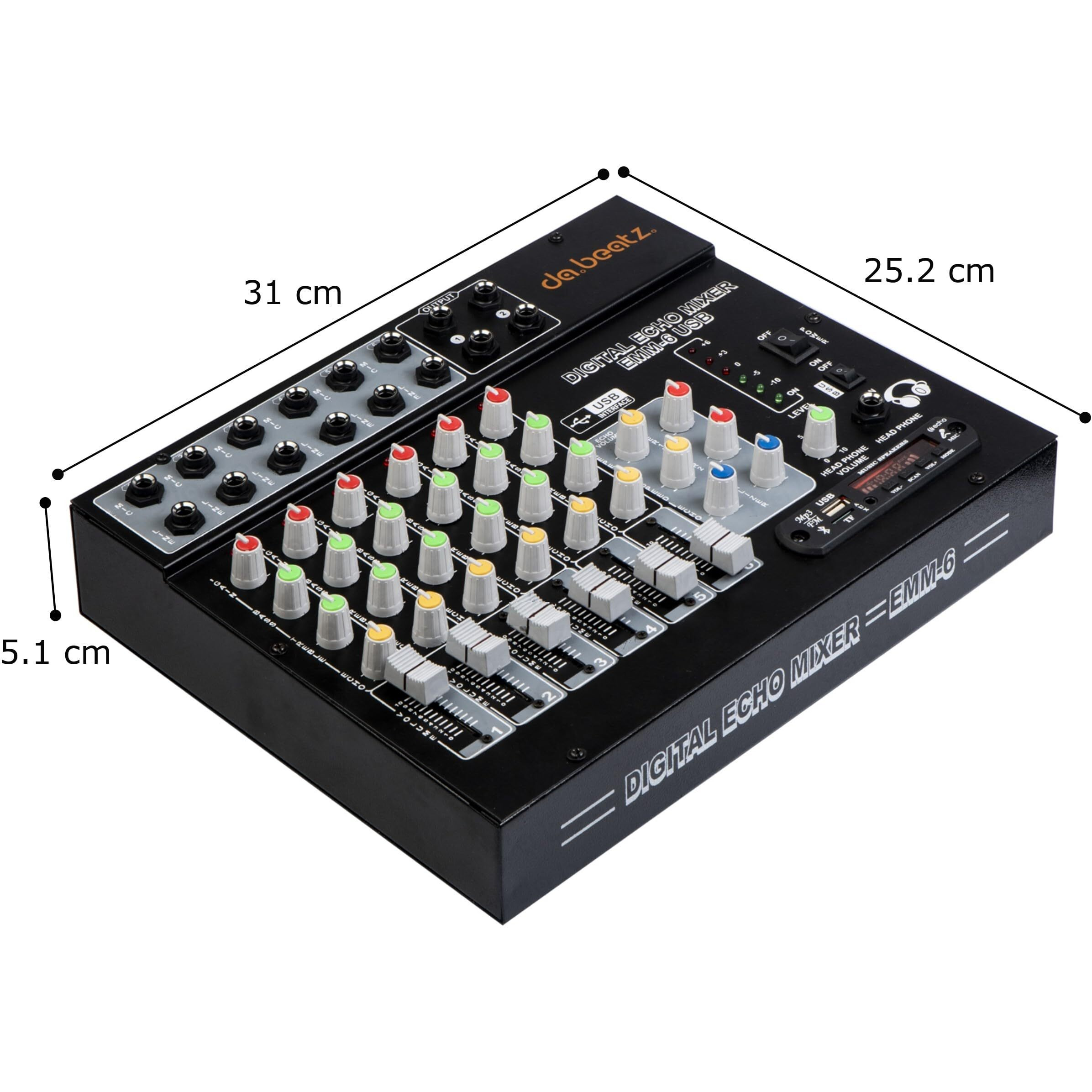 DaBeatz 6-Channel Stereo Echo DJ Sound Mixer with USB and Bluetooth for Parties, Stage Effects, Weddings, Diwali Giving Your Occasion an Impressive Output. (Black)