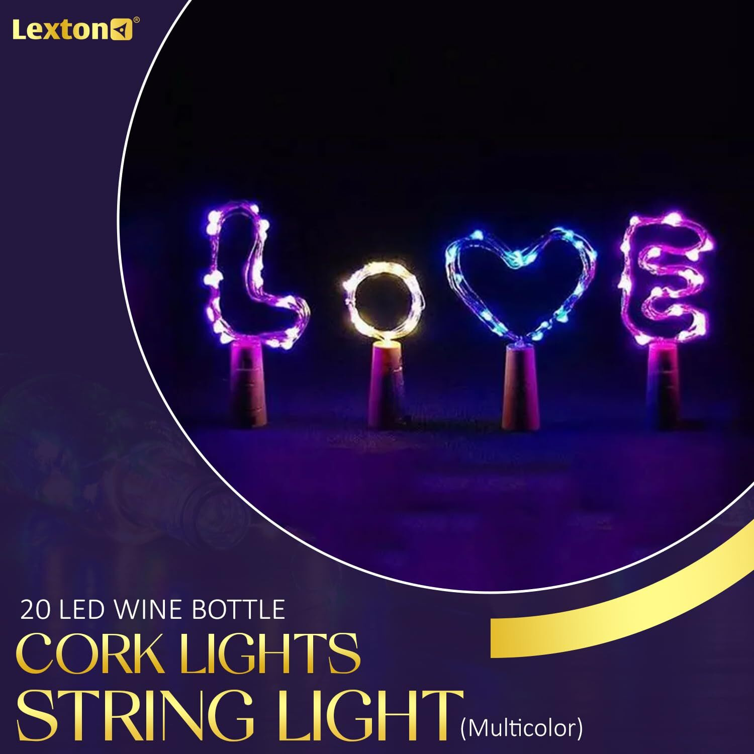 Lexton Decorative Wine Bottle Cork Light | 20 LED, Battery Powered, 2 Meter Long, IP65 Protection |Copper Light Suitable for Home Decor, Outdoor Decorations, Diwali (Pack of 4, Multicolor)