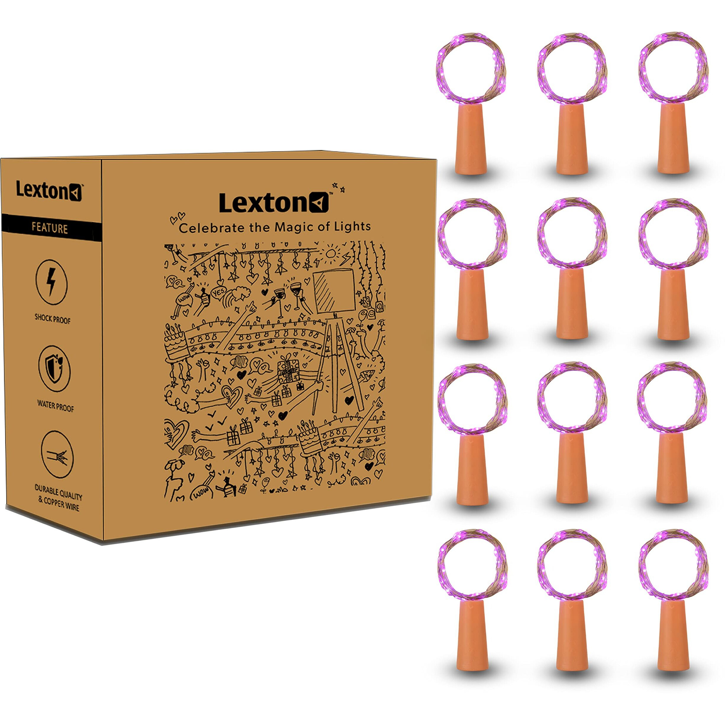 Lexton Cork Light | Bottle Light | Purple Copper String Light | Cork String Light | 12 Pieces | for Valentines day, Room dcor, Birthdays, Party,Diwali