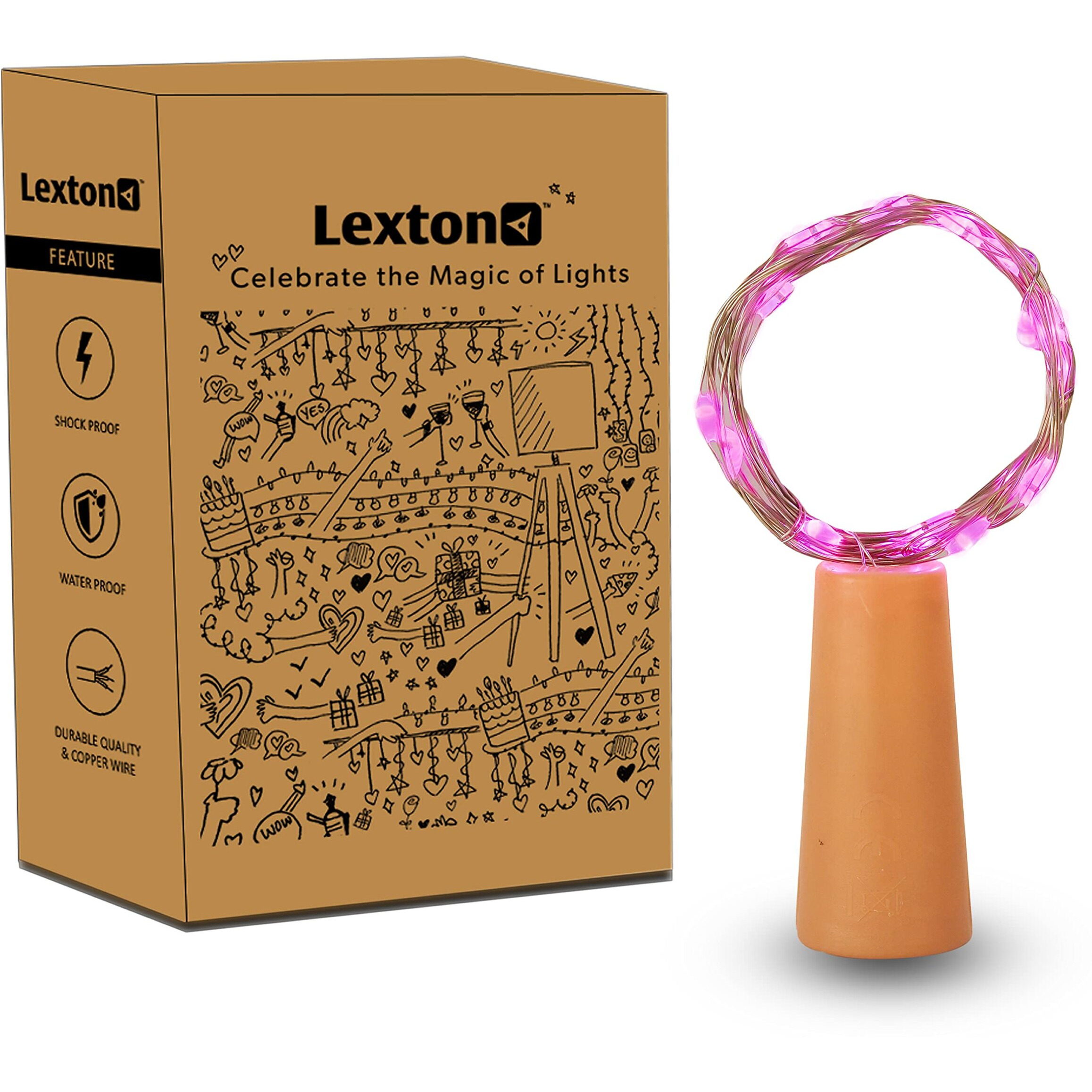 Lexton Cork Light | Bottle Light | Copper String Light | Cork String Light | for Valentines Day, Room dcor, Birthdays, Party,Diwali | Pack of 1, Pink