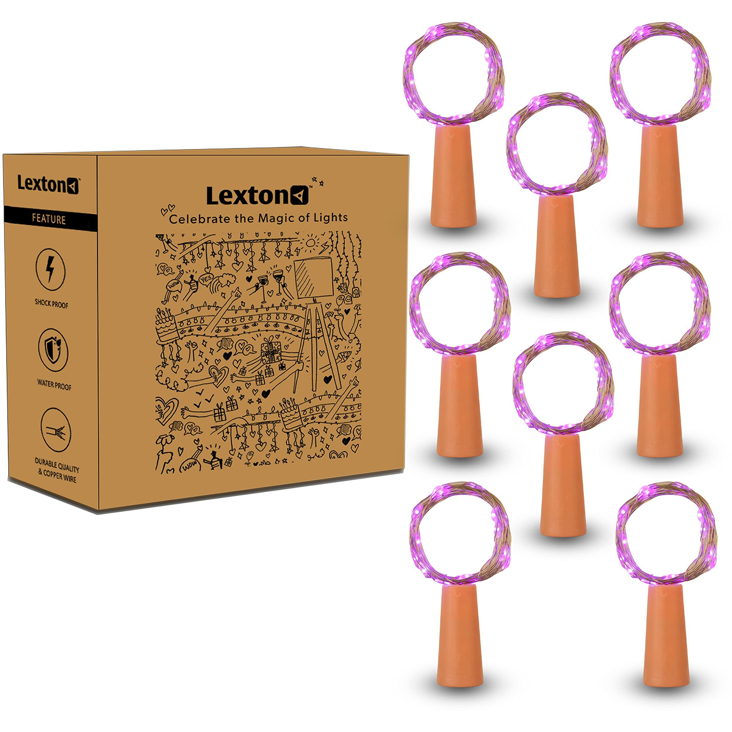 Lexton Cork Light | Bottle Light | Purple Copper String Light | Cork String Light | 8 Pieces | for Valentines day, Room dcor, Birthdays, Party,Diwali