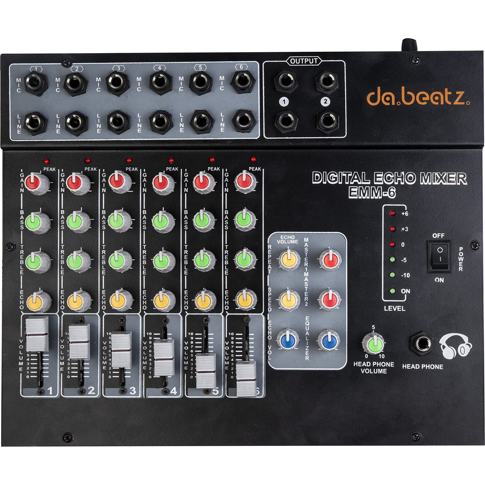 DaBeatz 6-Channel Stereo Echo DJ Sound Mixer for Parties, Stage Effects, Weddings, Diwali Giving Your Occasion an Impressive Output. (Black)