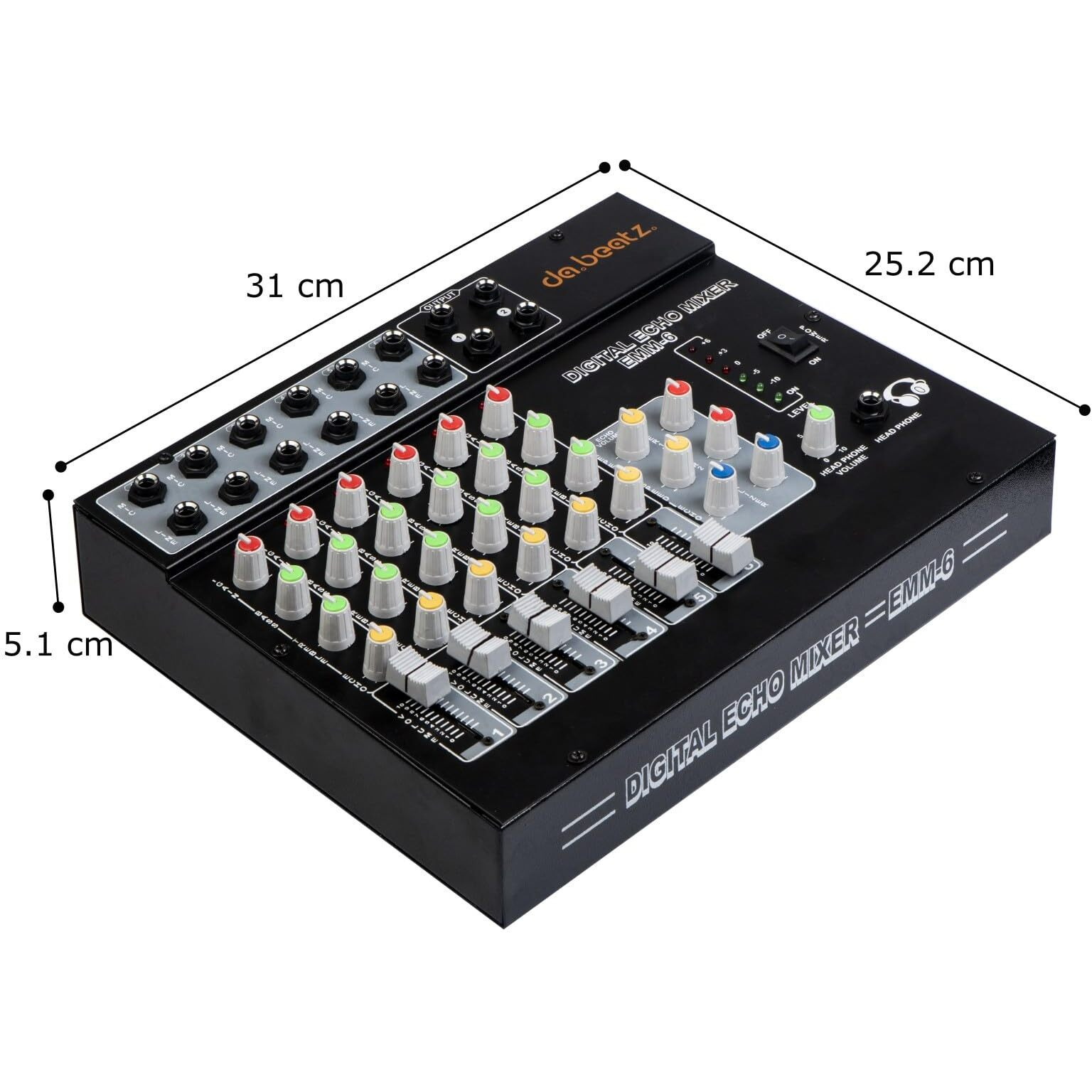 DaBeatz 6-Channel Stereo Echo DJ Sound Mixer for Parties, Stage Effects, Weddings, Diwali Giving Your Occasion an Impressive Output. (Black)