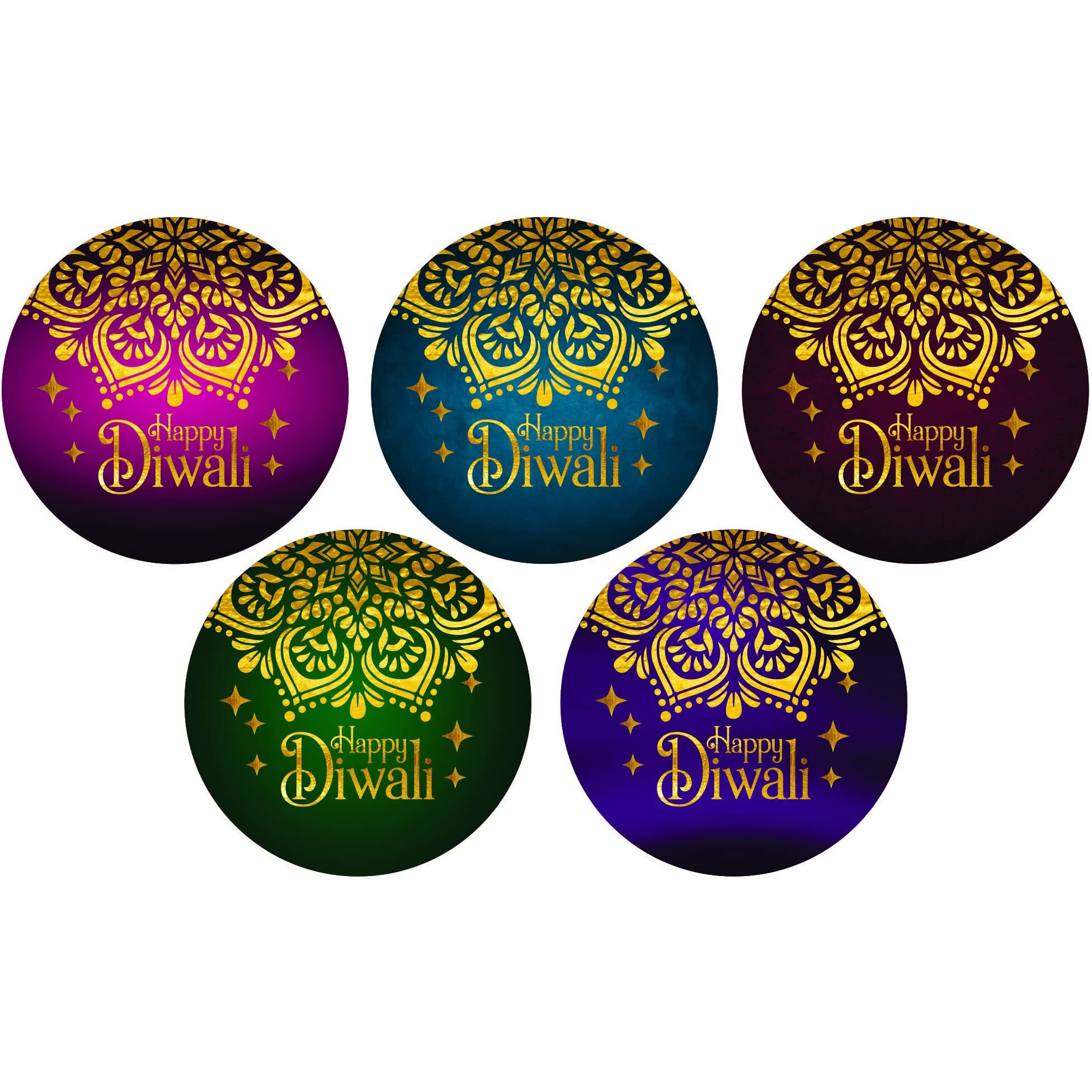 SVM CRAFT Happy Diwali Stickers, Diwali Stickers, Happy Diwali Round Sticker 4.5 cm, for Gift School Diwali Decoration Design D Total-(80 Stickers)
