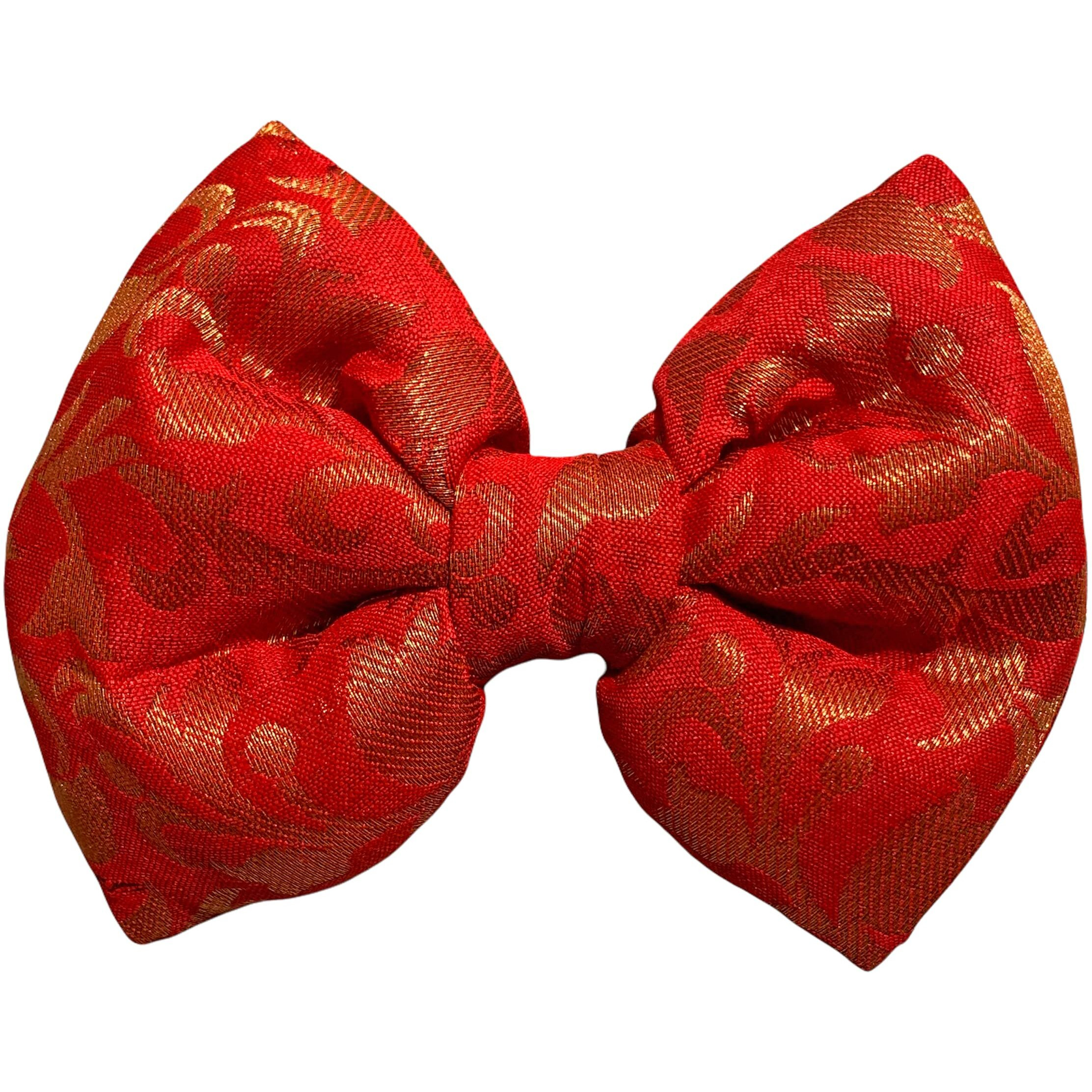 For The Fur Kids Traditional Dog Bow Tie for Diwali, Festivals, Weddings (Multi-Coloured) (Red Leaf)