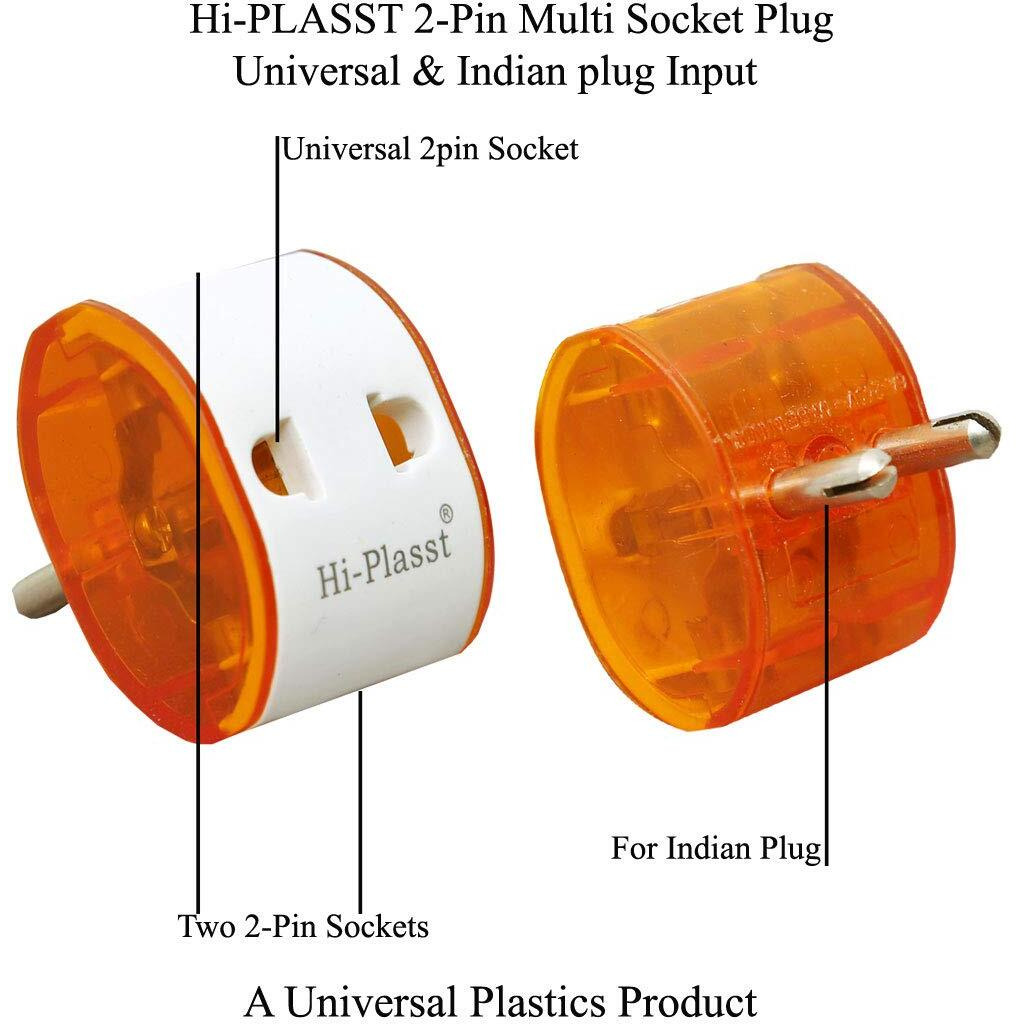 Hi-Plasst 2-Pin Plug Multi-Plug Adapter Socket-Connector (Pack of 2) Universal Travel Multiplug for Diwali Lights Christmas Lights Parties & DIYs // US to India Converter (2)