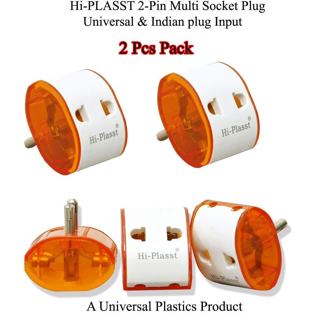 Hi-Plasst 2-Pin Plug Multi-Plug Adapter Socket-Connector (Pack of 2) Universal Travel Multiplug for Diwali Lights Christmas Lights Parties & DIYs // US to India Converter (2)