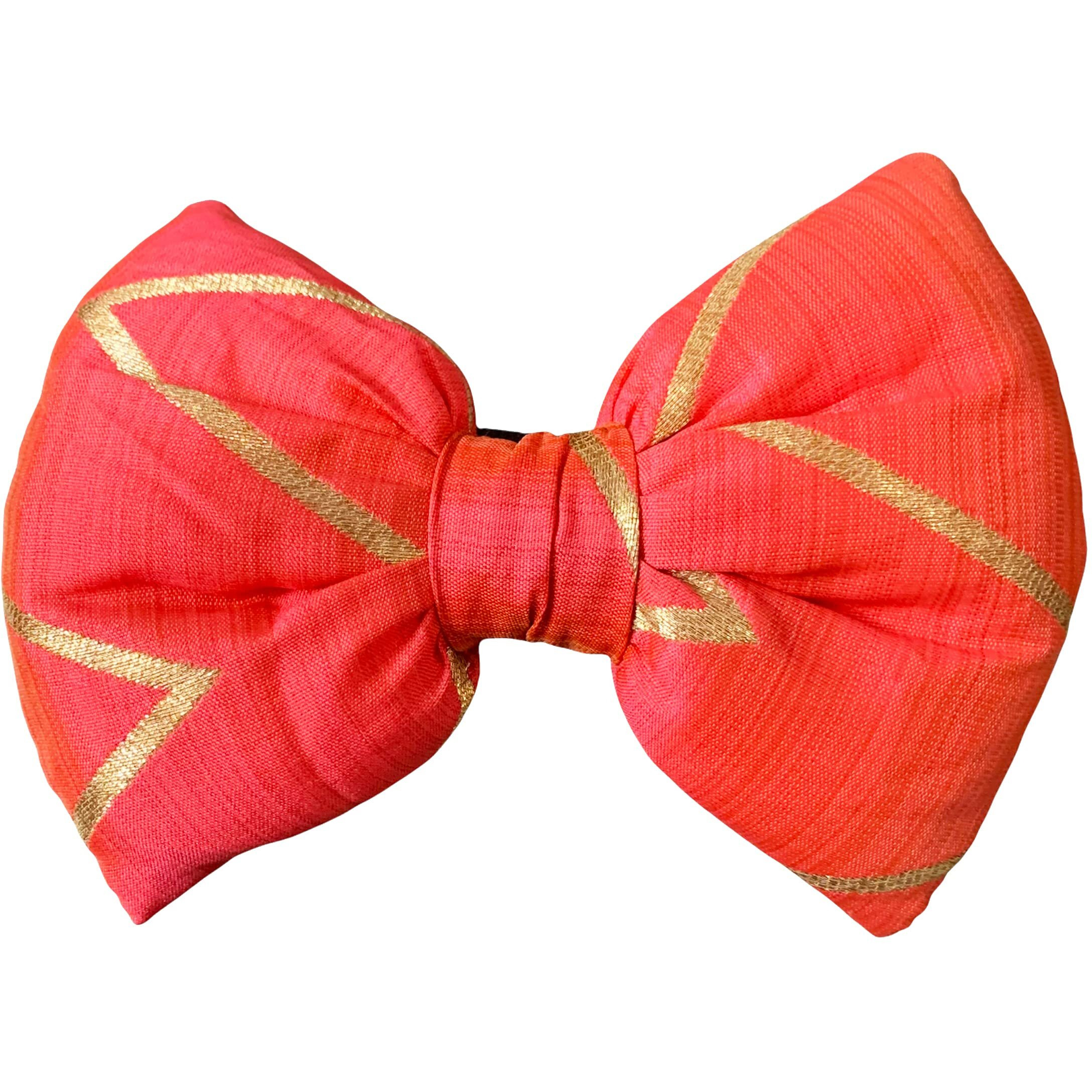 For The Fur Kids Traditional Dog Bow Tie for Diwali, Festivals, Weddings (Multi-Coloured) (Pink Chevron)