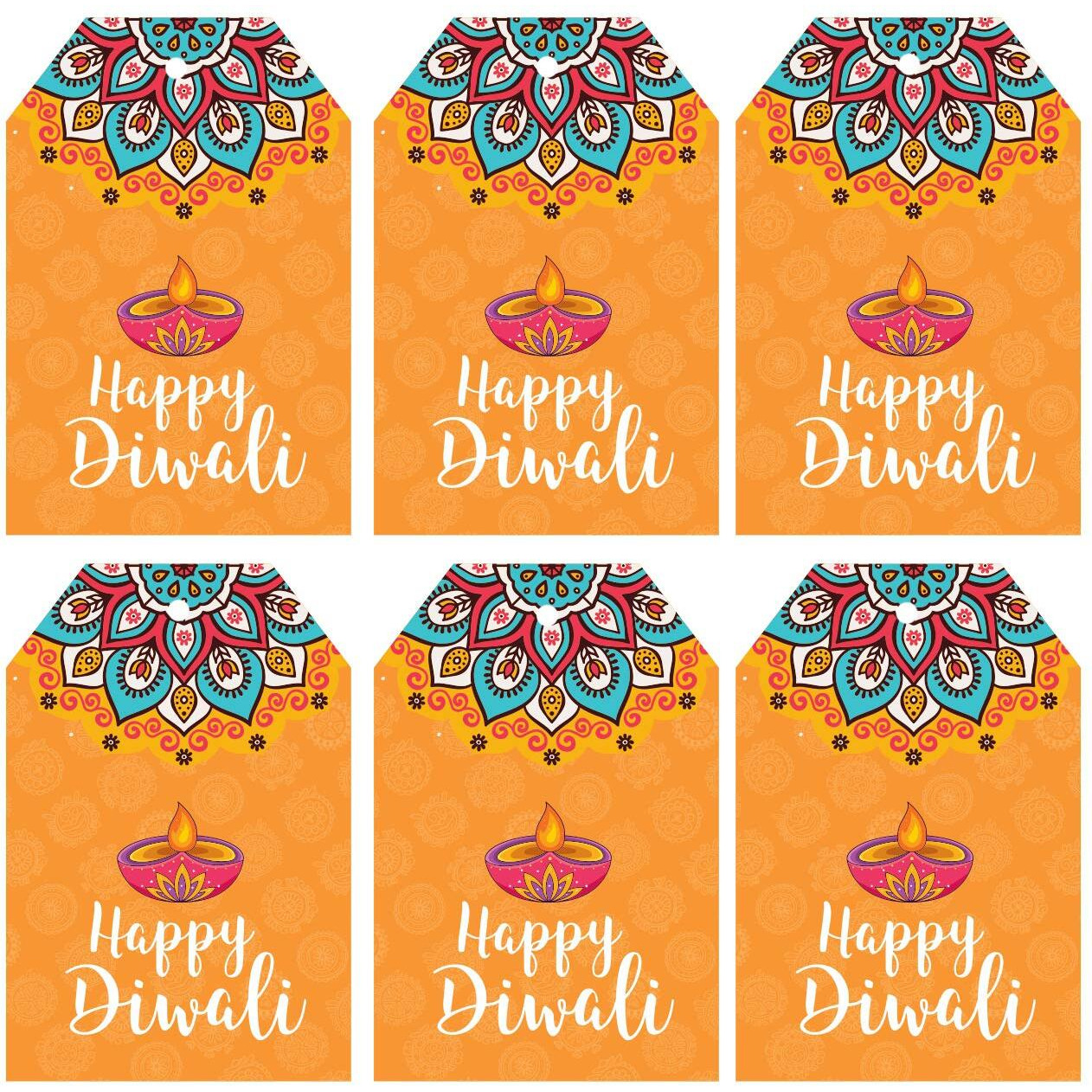 SVM CRAFT Happy Diwali Gift tag Colour Full Diwali Decoration Orange - 50 Pices