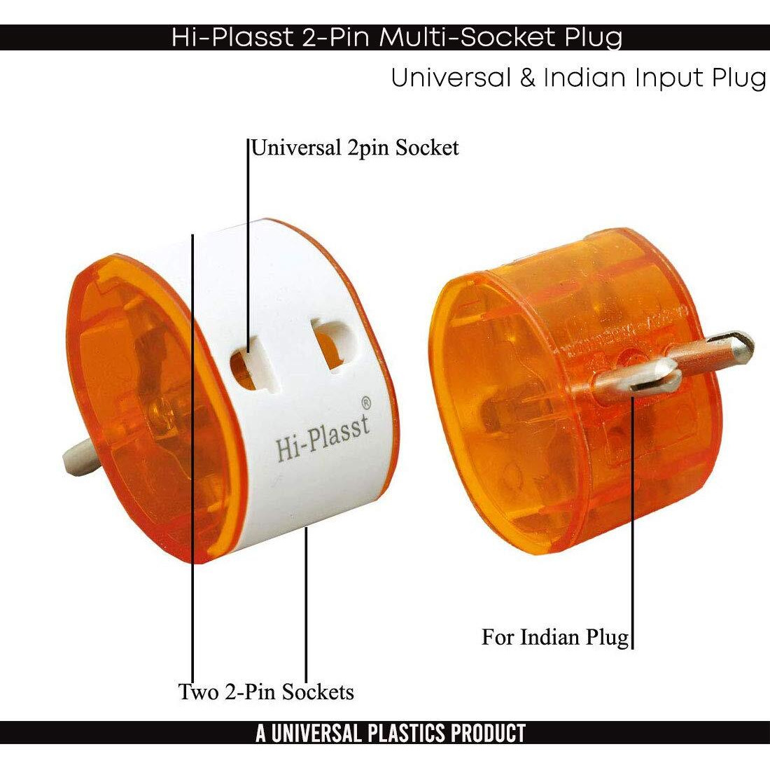 Hi-PLASST 2-Pin Multi-Plug Top Adapter (pack of 5) Universal Travel Multiplug for Diwali Decoration Lights Christmas Lights Parties & DIYs Two Pin Plug (5)