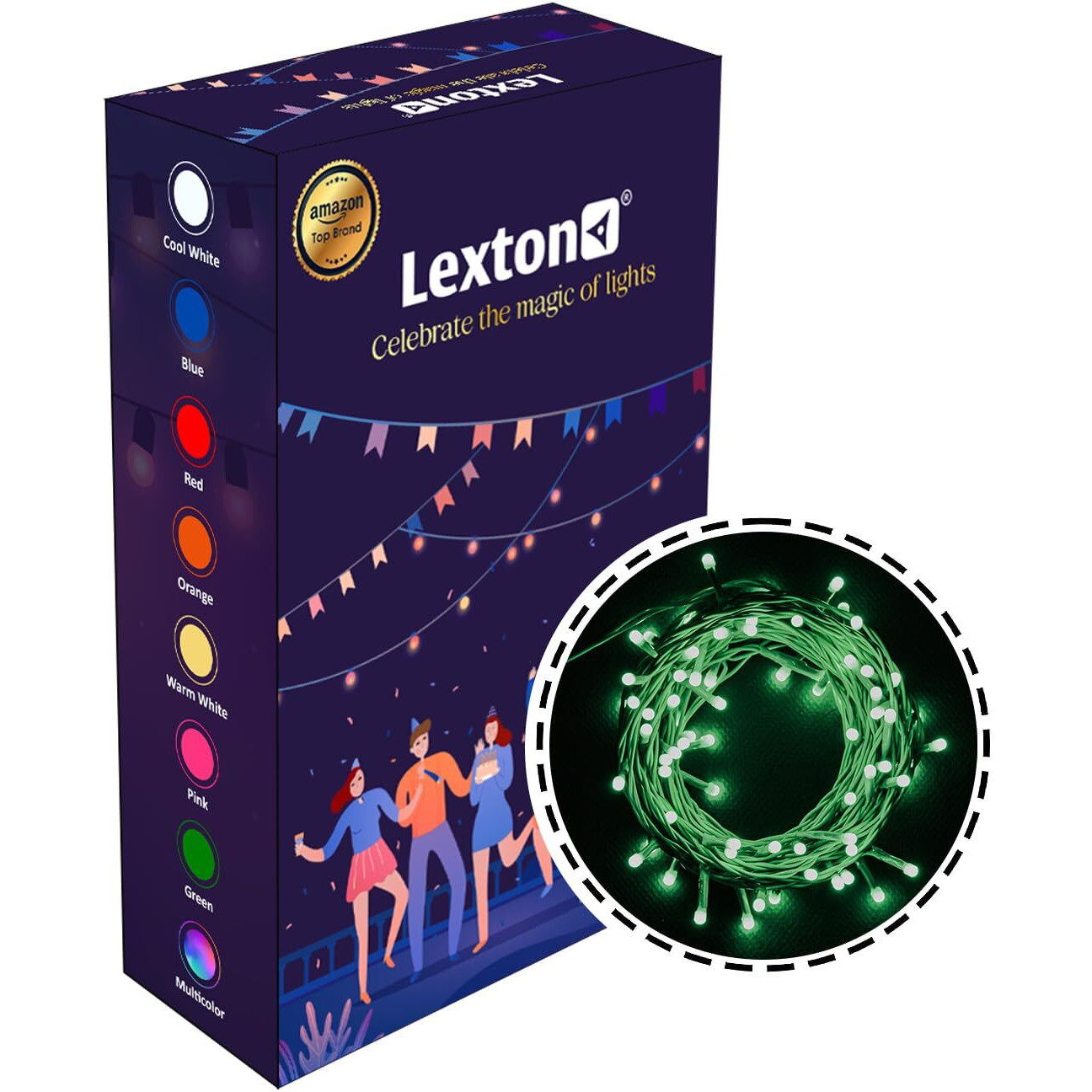 Lexton Lunar Decorative String Light/Fairy Light | 12.5 Meter, 75 LEDs | Plug Sourced | Suitable for Home & Outdoor Decoration, Diwali, Christmas, Wedding, Party, Lawn (Pack of 1, Green)