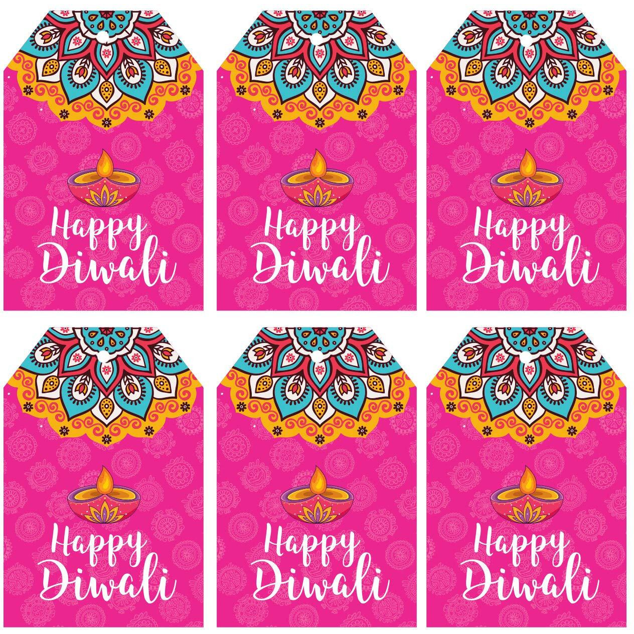 SVM CRAFT Happy Diwali Gift tag Colour Full Diwali Decoration Pink - 50 Pices