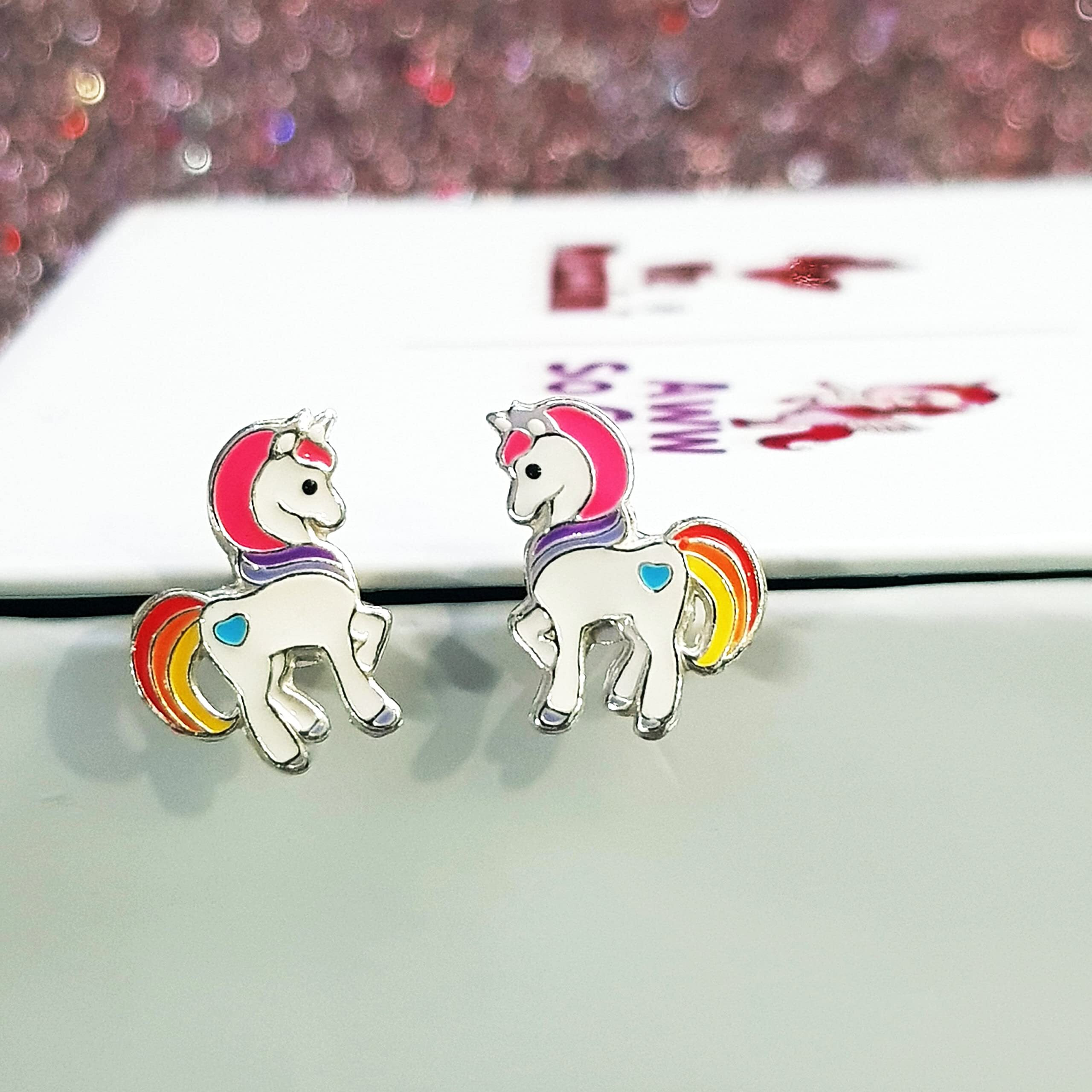 Aww So Cute 925 Sterling Silver Hypoallergenic Unicorn Stud Earrings for Babies, Kids & Girls | Diwali Gift/Birthday Gift | Comes in a Gift Box | 925 Stamped with Certificate of Authenticity | ER1607