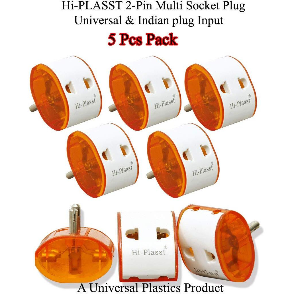 Hi-Plasst 2-Pin Plug Multi-Plug Adapter Socket-Connector (pack of 5) Universal Travel Multiplug for Diwali Lights Christmas Lights Parties & DIYs // US to India Converter (5)