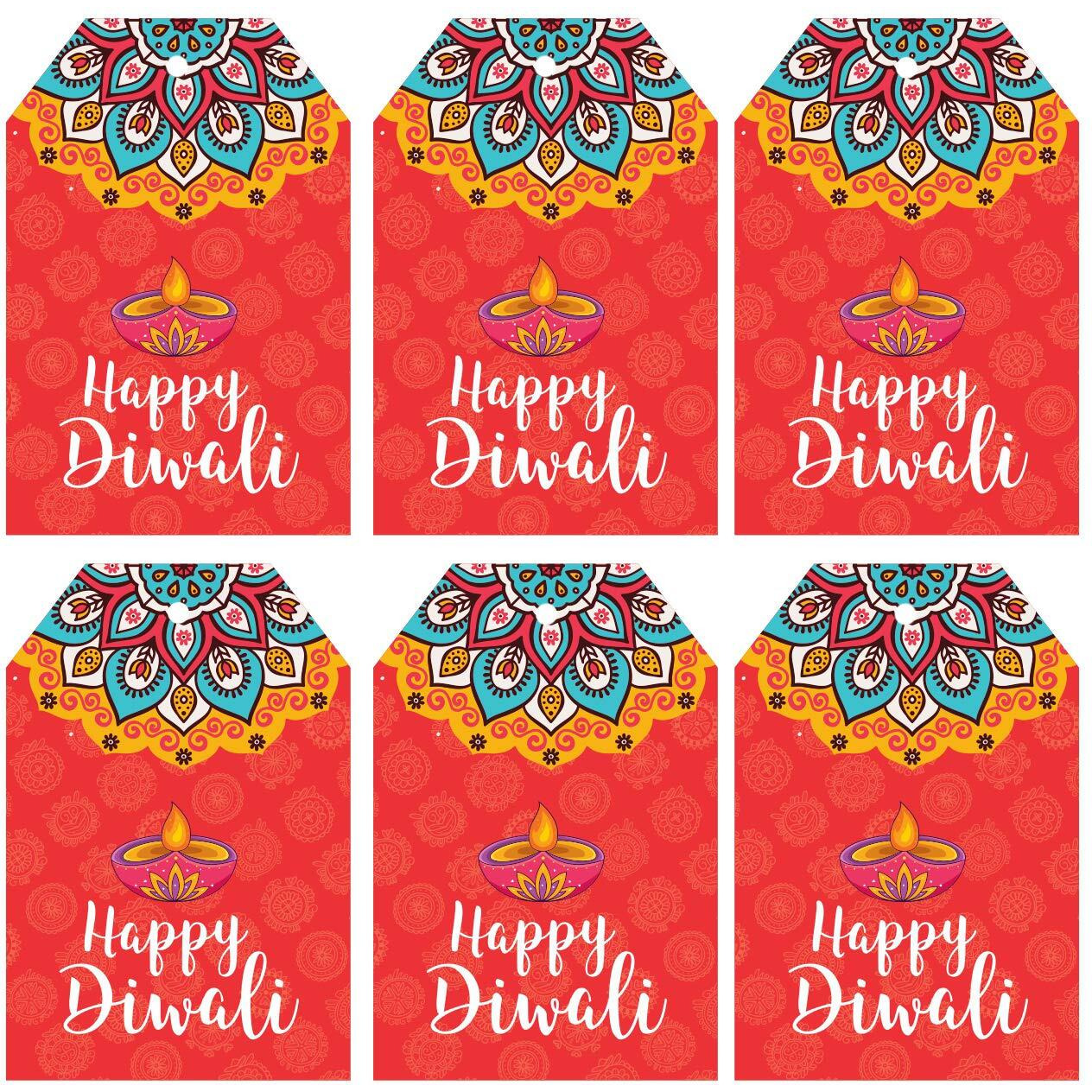 SVM CRAFT Happy Diwali Gift tag red Happy Diwali Tags Happy Diwali Gift Decoration Tags Diwali Gift Tags for Gift Hamper Diwali Return Favour Tags - 50 Pices