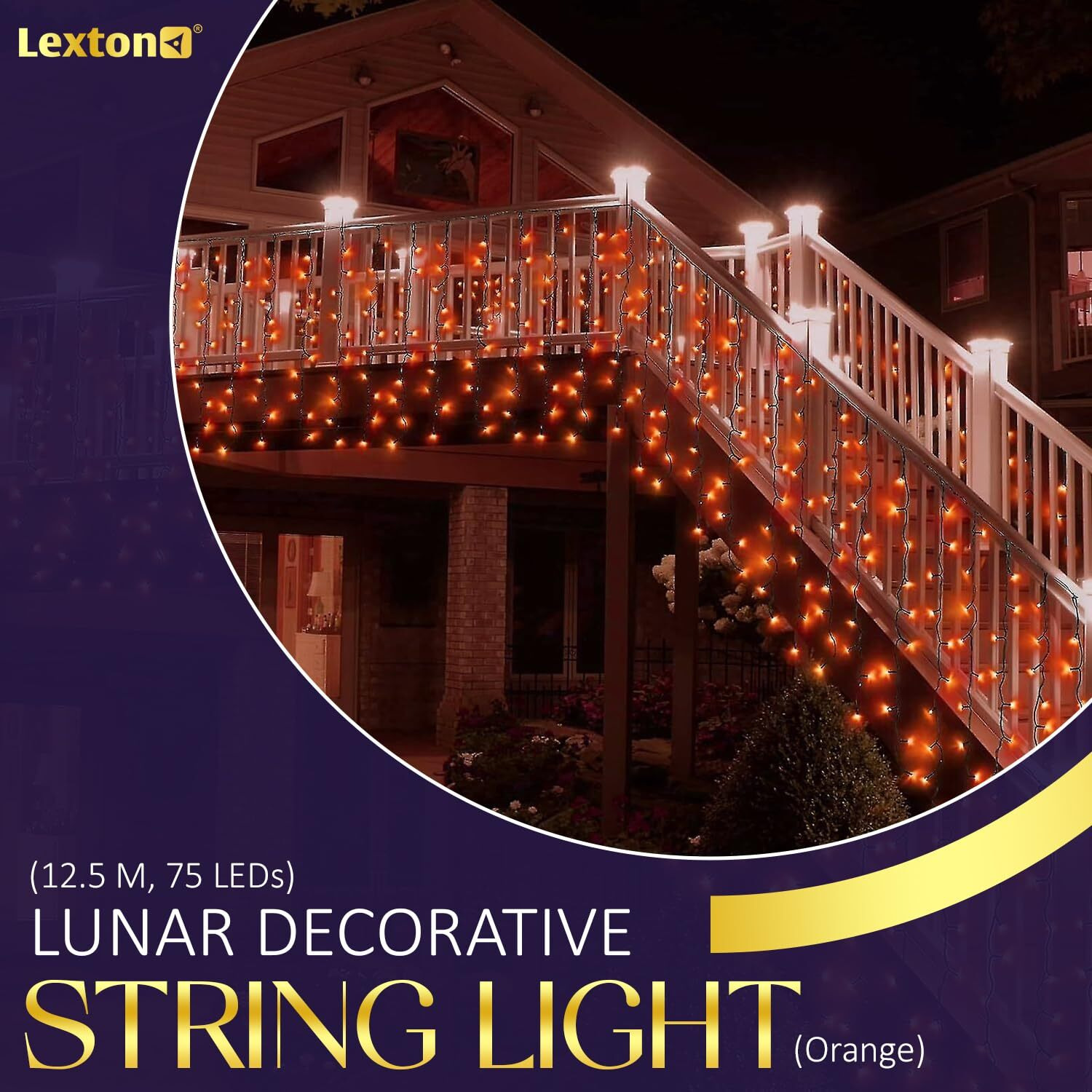 Lexton Lunar Decorative String Light/Fairy Light | 12.5 Meter, 75 LEDs | Plug Sourced | Suitable for Home & Outdoor Decoration, Diwali, Christmas, Wedding, Party, Lawn (Pack of 1, Orange)