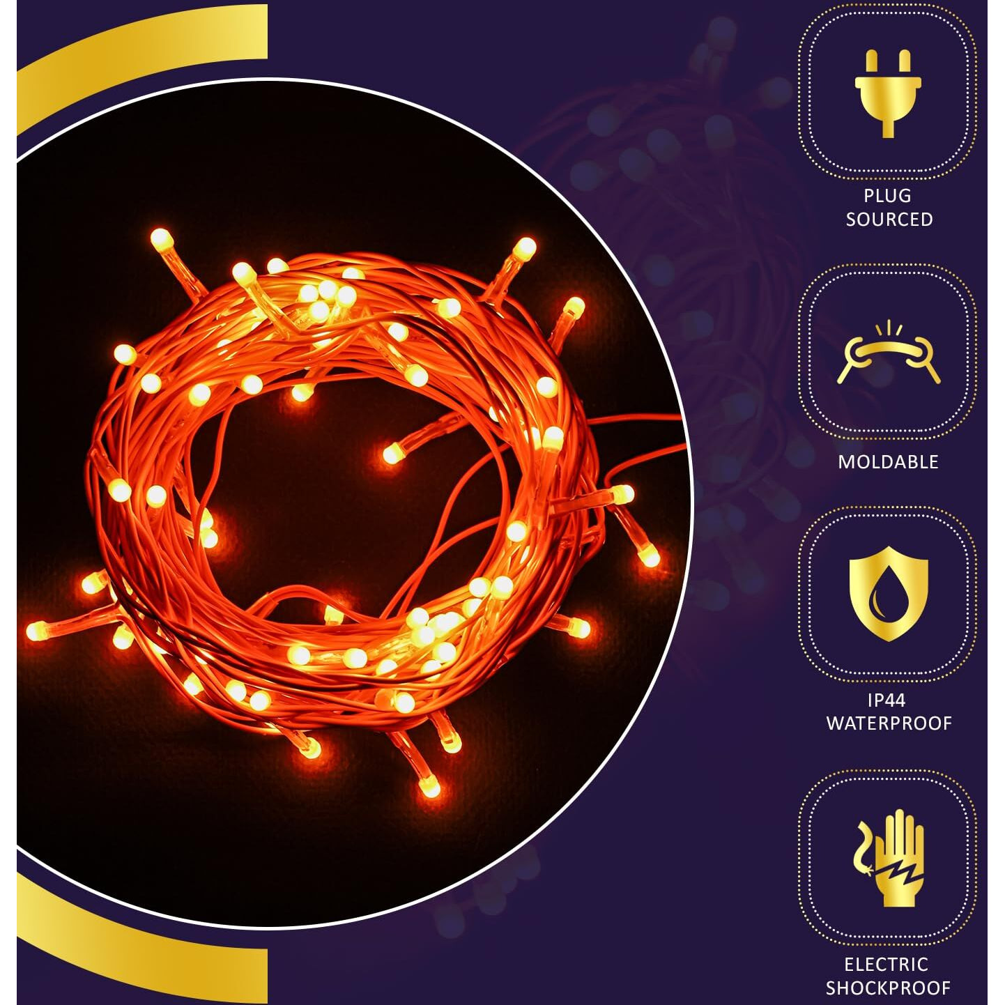 Lexton Lunar Decorative String Light/Fairy Light | 12.5 Meter, 75 LEDs | Plug Sourced | Suitable for Home & Outdoor Decoration, Diwali, Christmas, Wedding, Party, Lawn (Pack of 1, Orange)