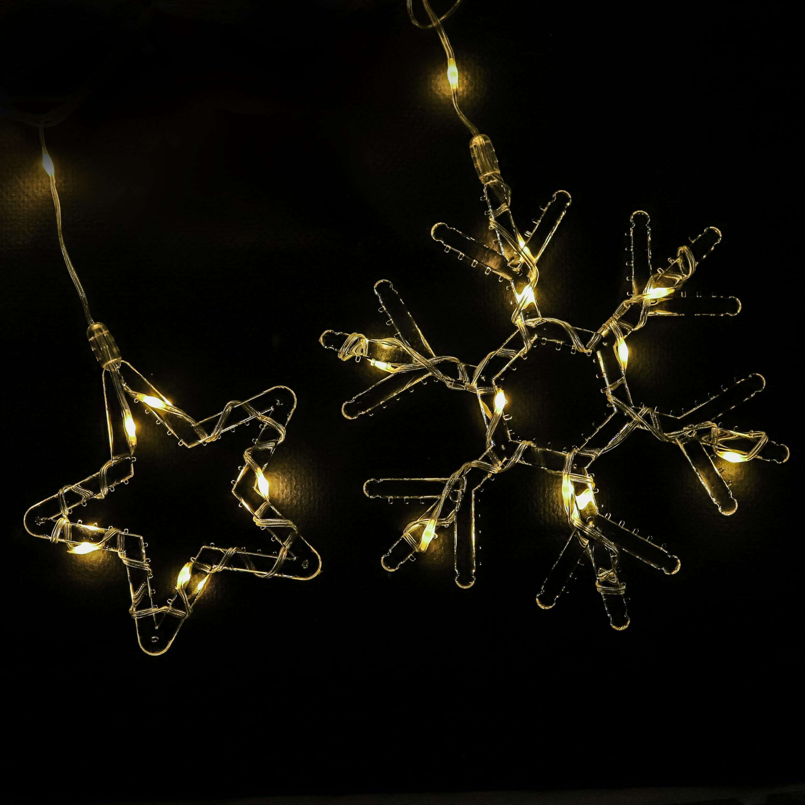 Lexton Decorative Curtain Icicle LED Light | 5 Star & 5 Snowflake,8 Flickering Mode, Waterproof, Plug Sourced | for Indoor & Outdoor Decorations, Christmas, Diwali (Pack of 1, Warm White)