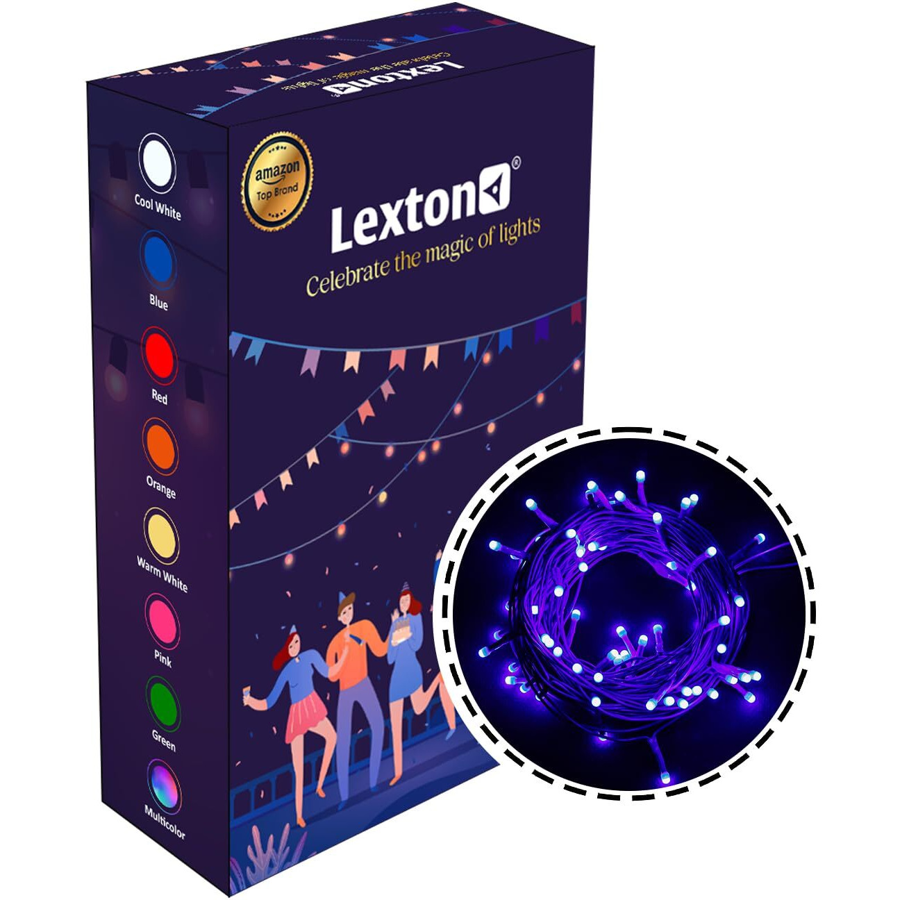 Lexton Lunar Decorative String Light/Fairy Light | 12.5 Meter, 75 LEDs | Plug Sourced | Suitable for Home & Outdoor Decoration, Diwali, Christmas, Wedding, Party, Lawn (Pack of 1, Blue)