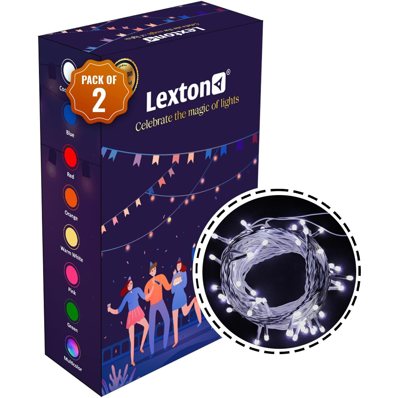 Lexton Lunar Decorative String Light/Fairy Light | 12.5 Meter, 75 LEDs | Plug Sourced | Suitable for Home & Outdoor Decoration, Diwali, Christmas, Wedding, Party, Lawn (Pack of 2, White)