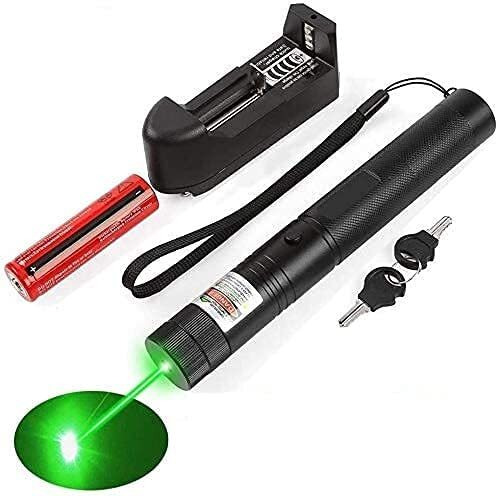 Rechargeable Laser Pointer Party Pen Disco Light 5 Mile 100Mw Light With Charger, Battery And Lock Key Laser Light Best Diwali Gift For Boys (Green 301, 1 Pcs, Metal) - Led